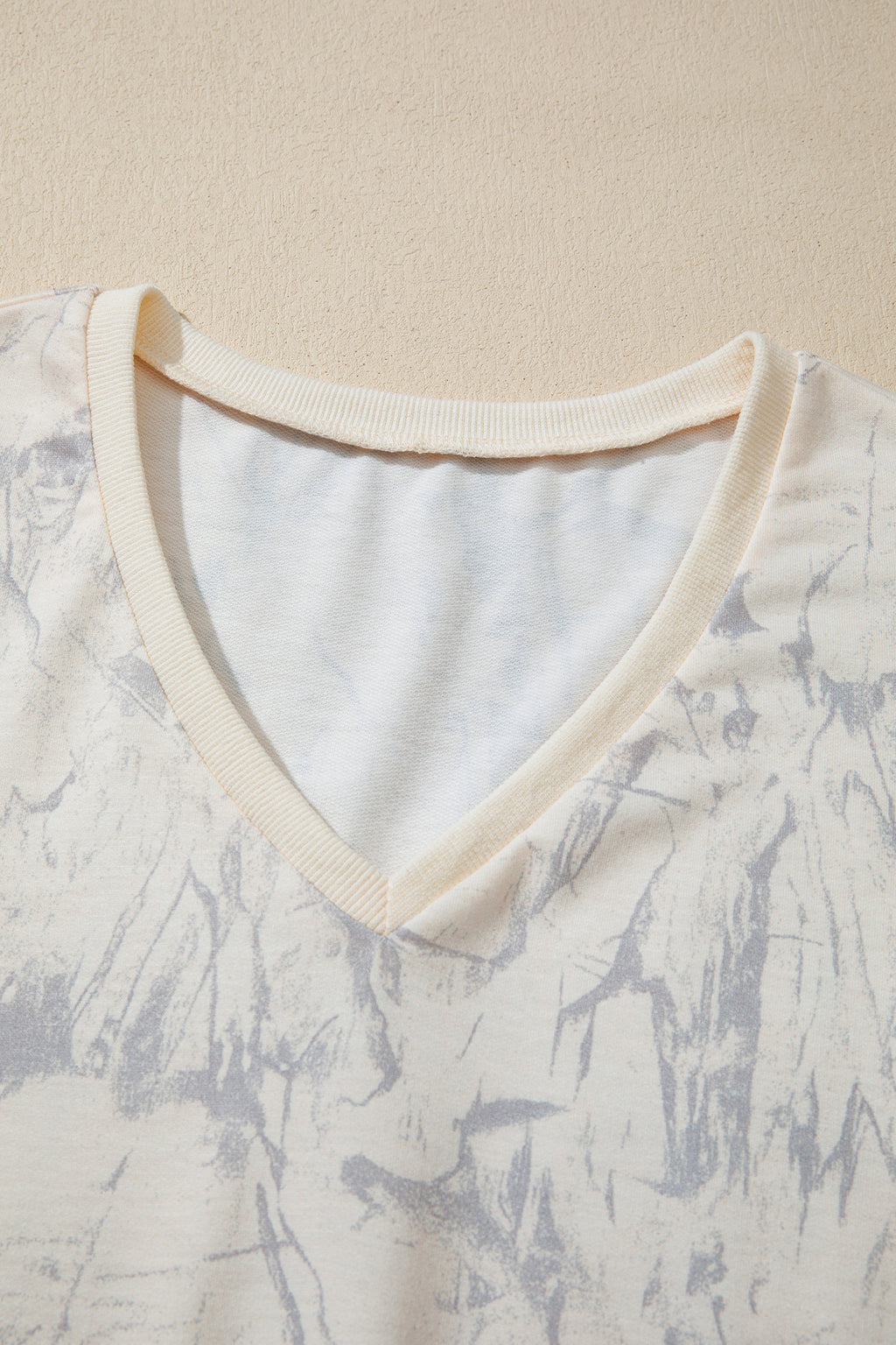Abstract Print V-Neck Loose Tee & Drawstring Shorts Co-ord | Khaki & Pink