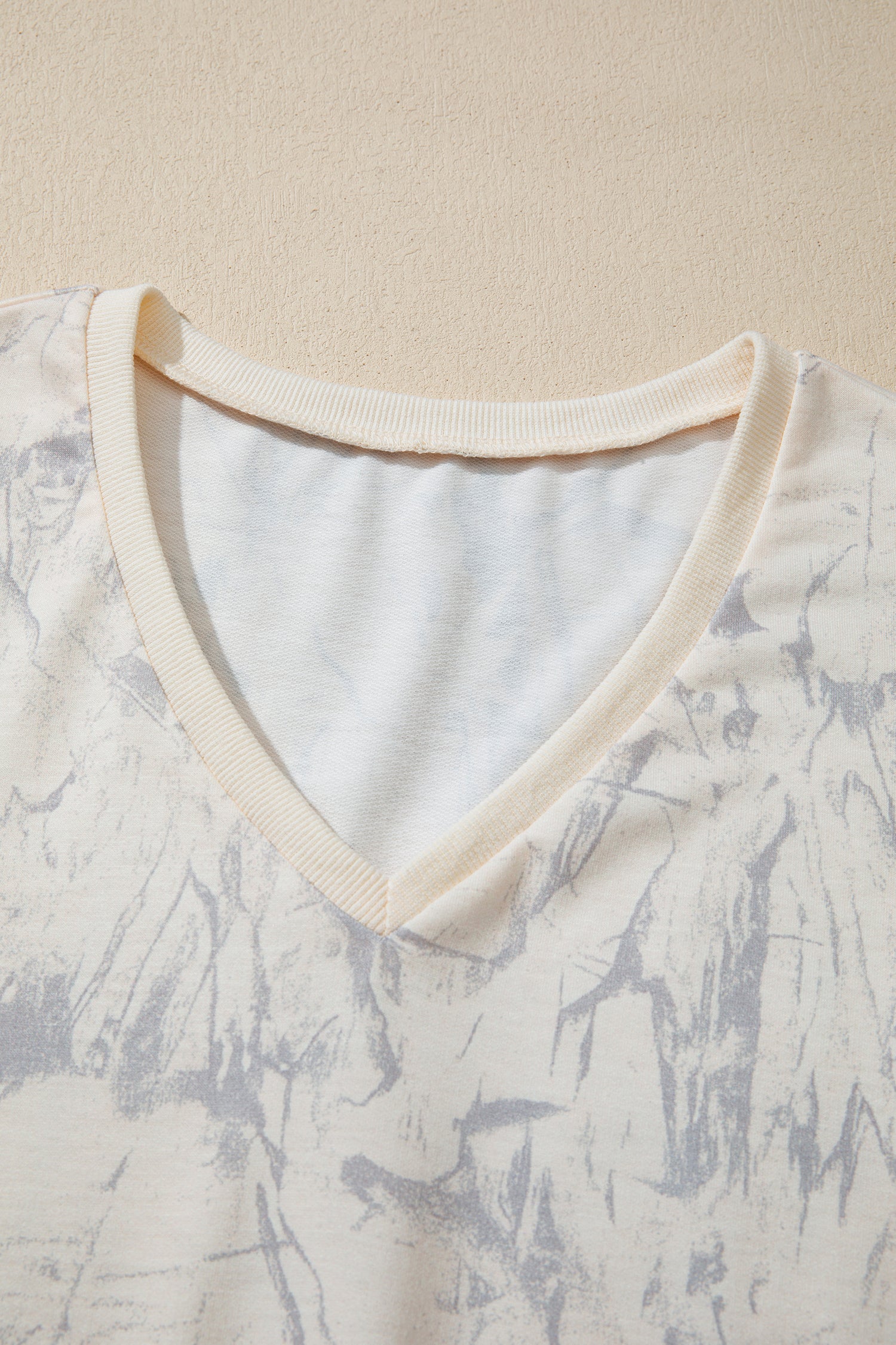 Abstract Print V-Neck Loose Tee & Drawstring Shorts Co-ord | Khaki & Pink