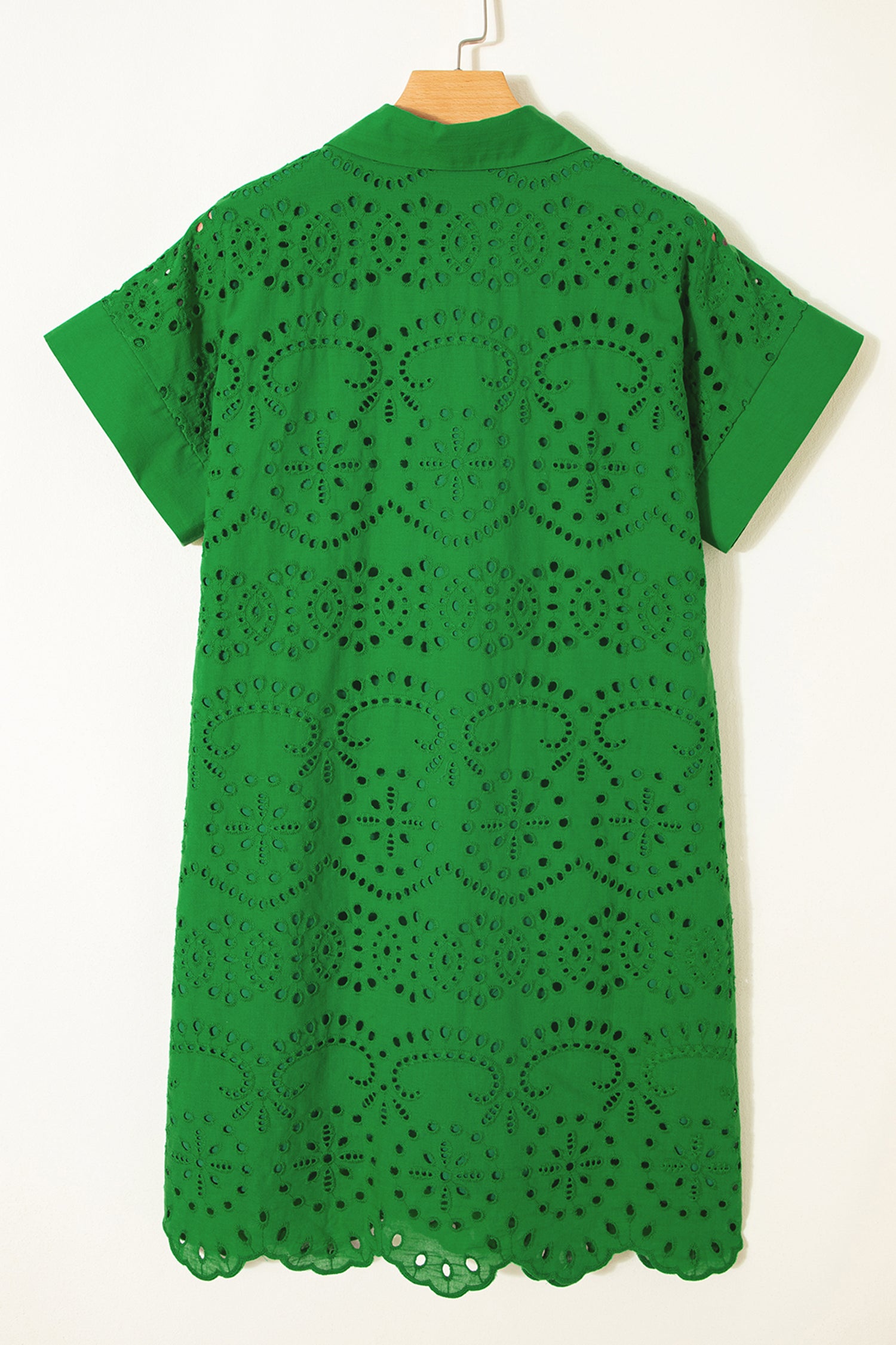 White & Green Eyelet Embroidered Short Sleeve T-Shirt Mini Dress