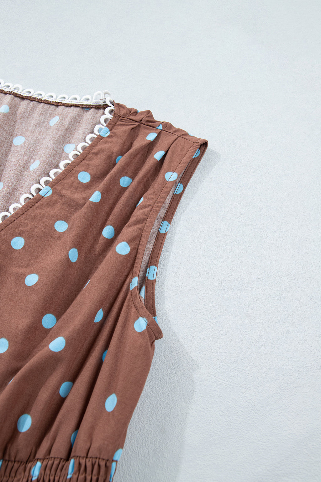 Brown & Black Polka Dot Contrast Trim V Neck Zip Up Sleeveless Dress S-XL