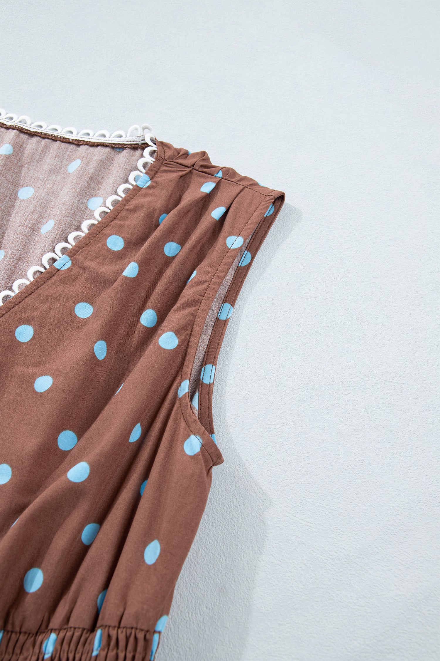 Brown & Black Polka Dot Contrast Trim V Neck Zip Up Sleeveless Dress S-XL
