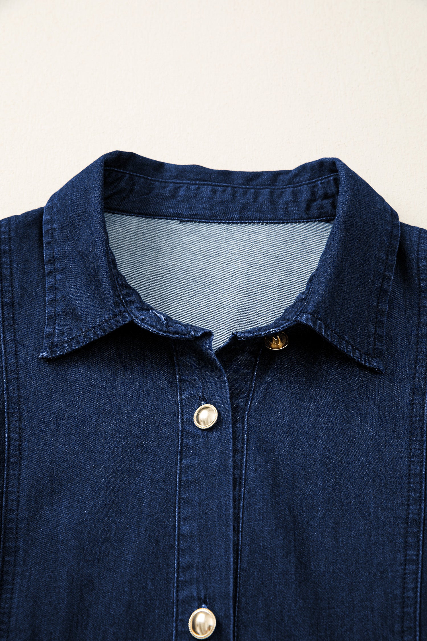 Women's Blue Button-Down Collared Bubble Sleeve Long Denim Dress at LivelyLooks