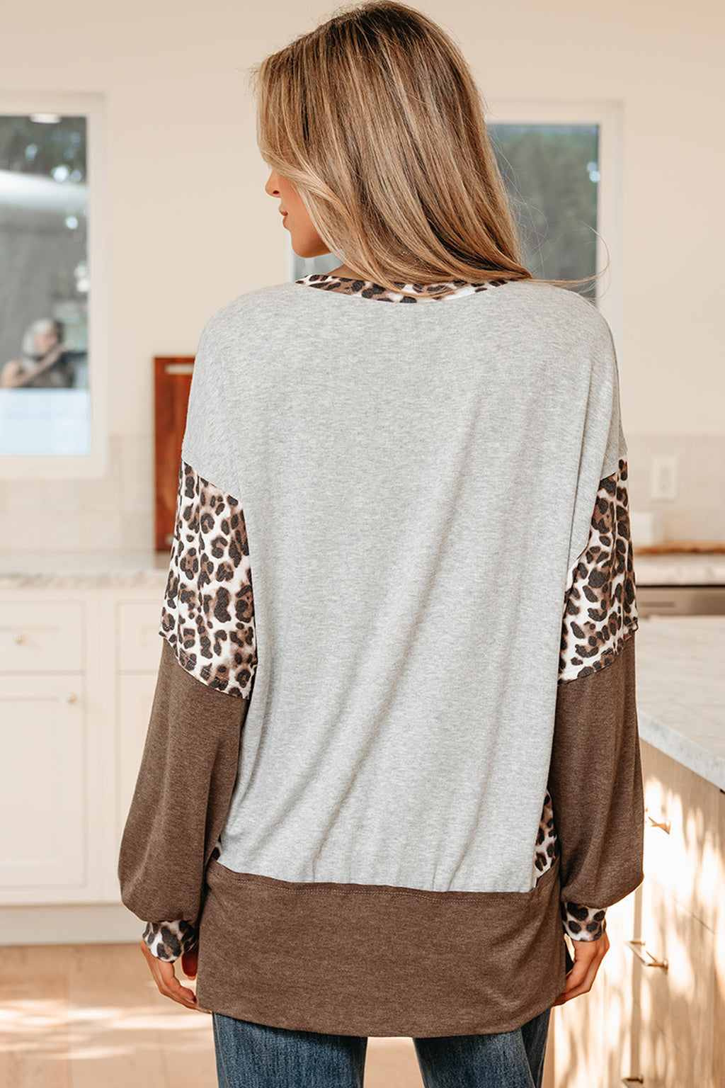 Leopard Colourblock Patchwork Dolman Sleeve Baggy Sweatshirt | Pink & Grey