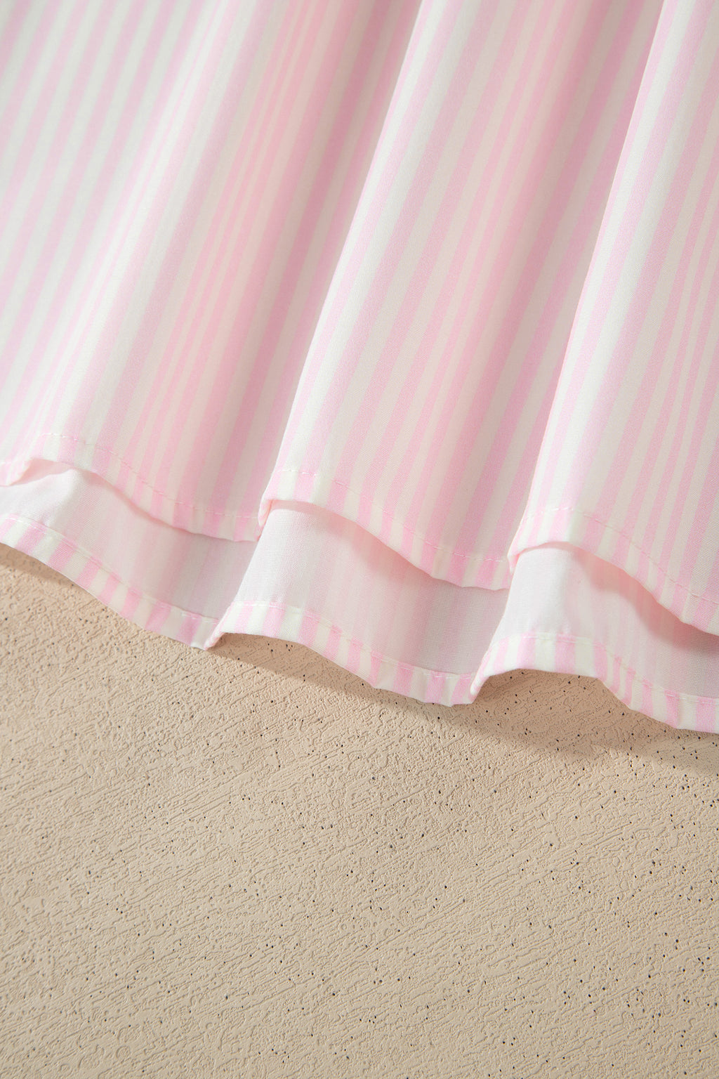 Women's Pink Stripe Contrast Trim V Neck Flutter Sleeve Blouse at LivelyLooks