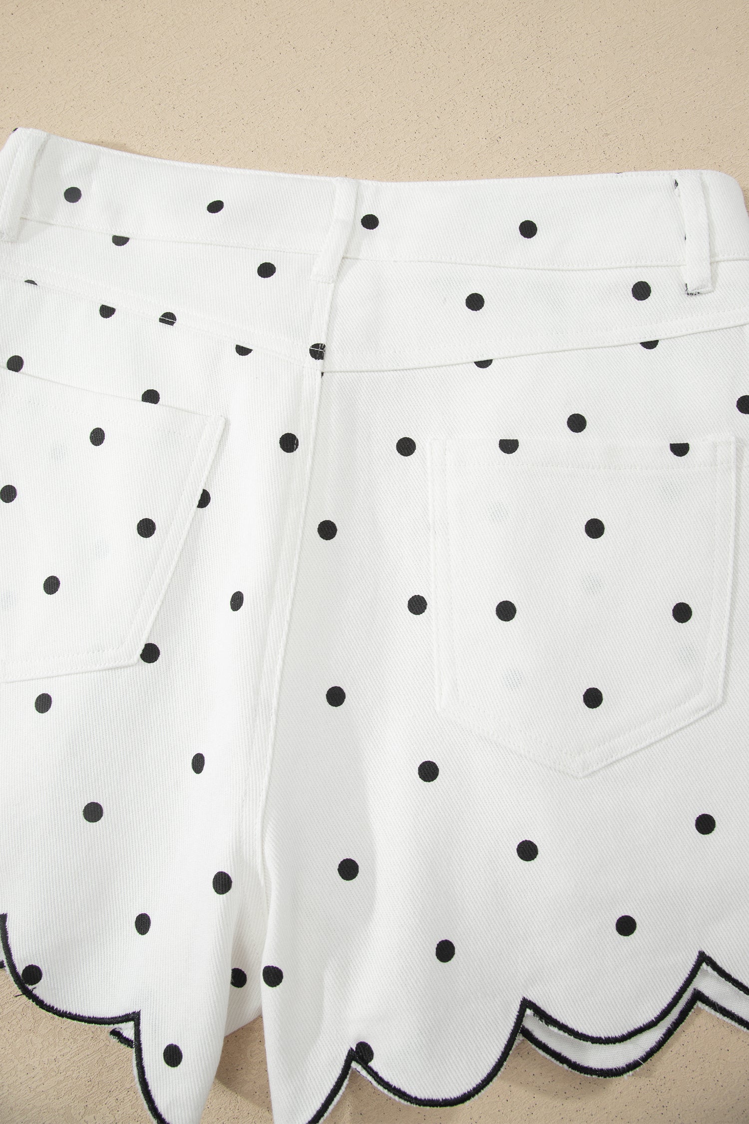 Women's White Polka Dot Embroidered Scallop Hem Shorts | UK 8-20 at LivelyLooks