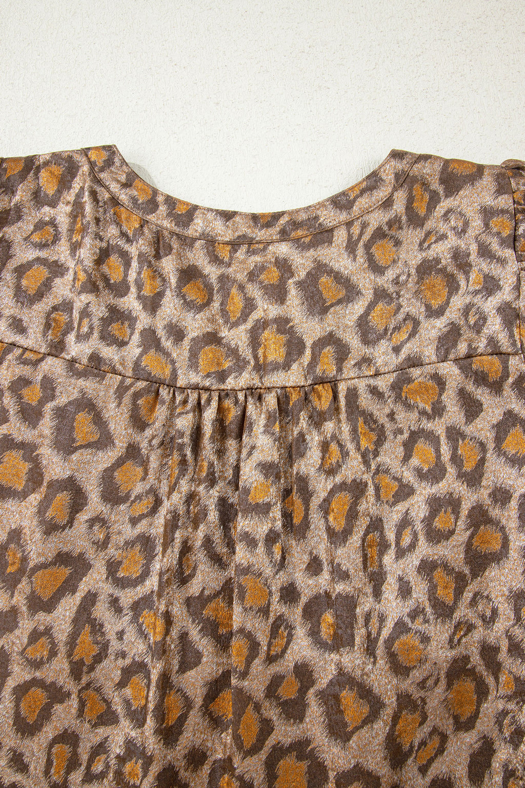 Women's Khaki Leopard Print V Neck Ruffled Sleeve Tiered Mini Dress at LivelyLooks