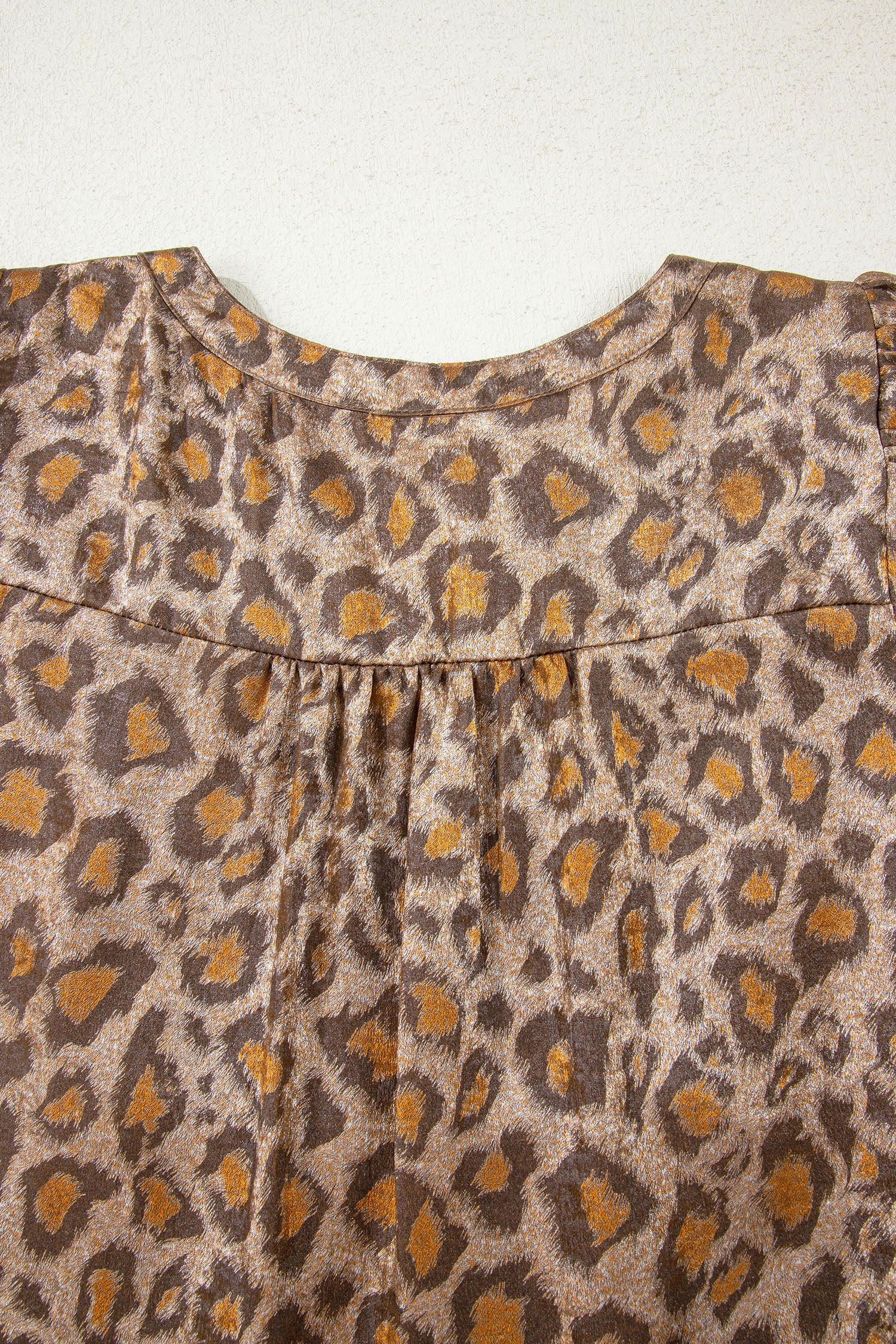 Women's Khaki Leopard Print V Neck Ruffled Sleeve Tiered Mini Dress at LivelyLooks