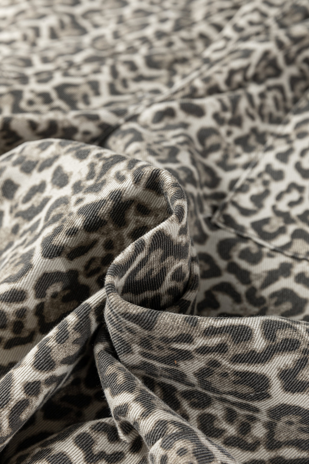 Brown Leopard Print Raw Hem Elastic Waist Wide Leg Jeans