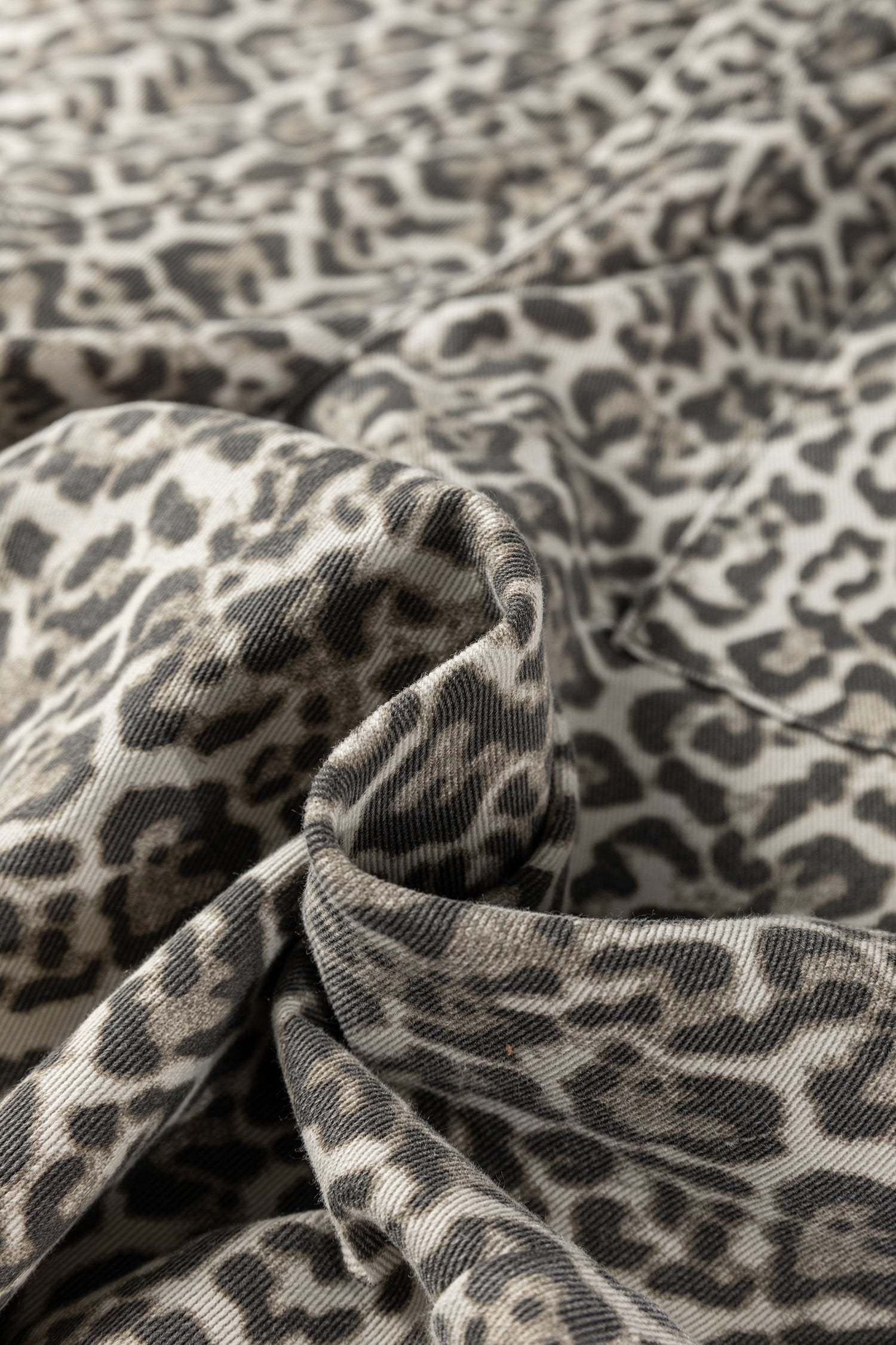 Brown Leopard Print Raw Hem Elastic Waist Wide Leg Jeans