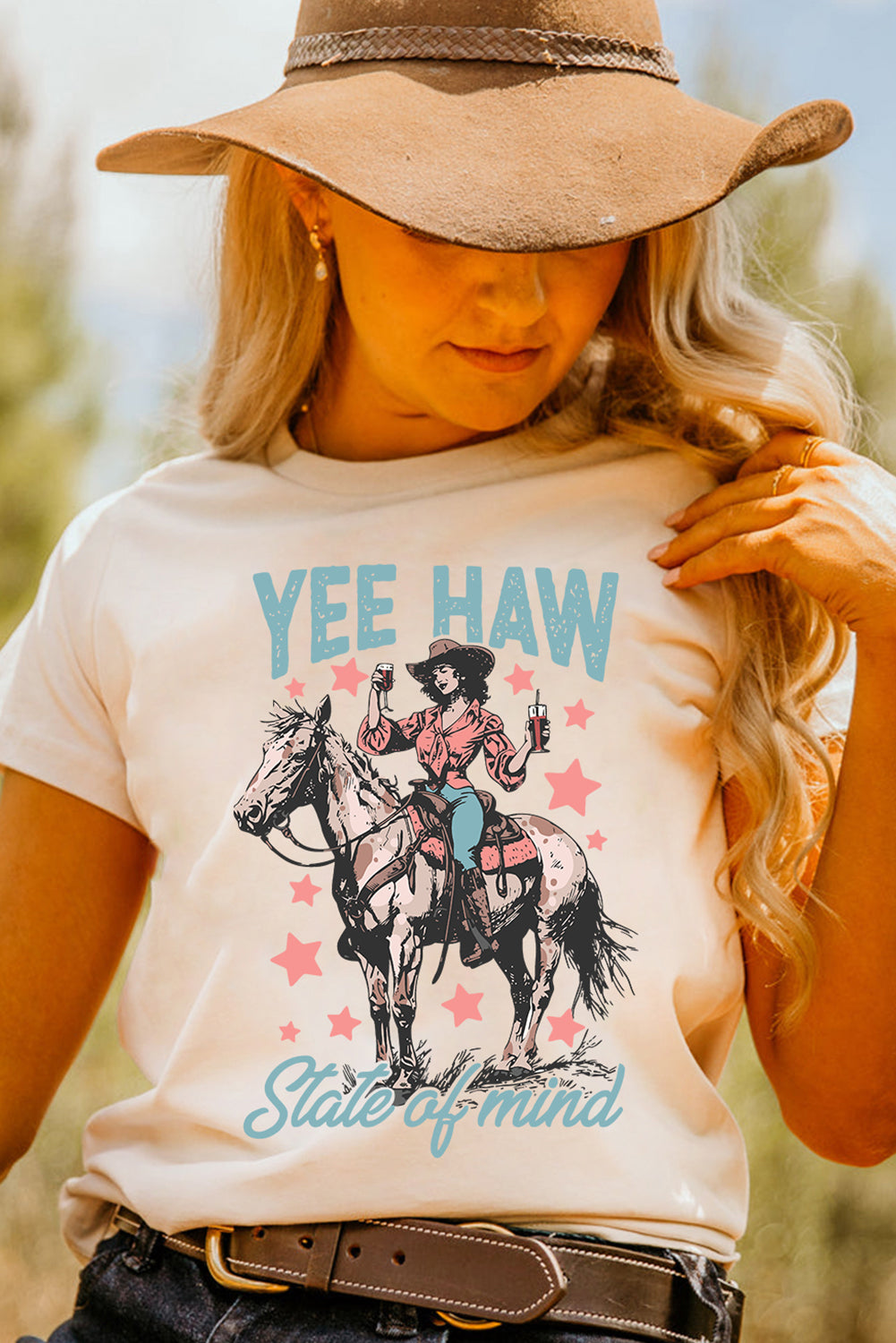Shop White Yee Haw Cowgirl Graphic Western Fashion Tee S-3XL at LivelyLooks