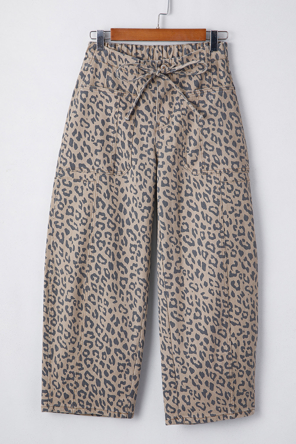 Shop Leopard Print Drawstring Elastic Waist Barrel Jeans UK 8-20 at LivelyLooks