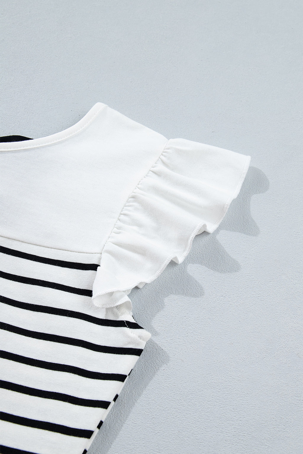 White Stripe Ruffle Trim Knot Back Tank Top | Sizes S-XL