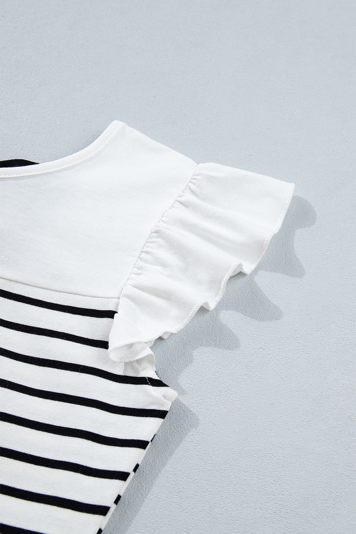White Stripe Ruffle Trim Knot Back Tank Top | Sizes S-XL