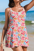 Women's Women Floral Print Ricrac Trim Spaghetti Strap One Piece Swim Dress S-2XL at LivelyLooks