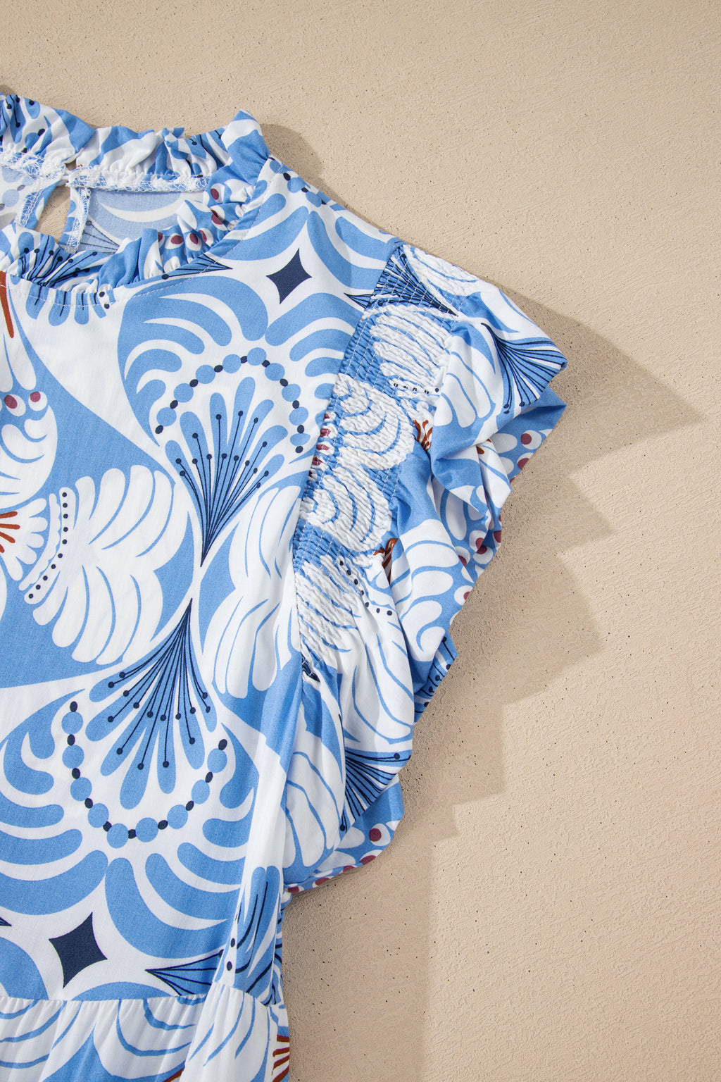 Sky Blue Tropical Print Maxi Dress Flutter Sleeve Vacation Women S-XL