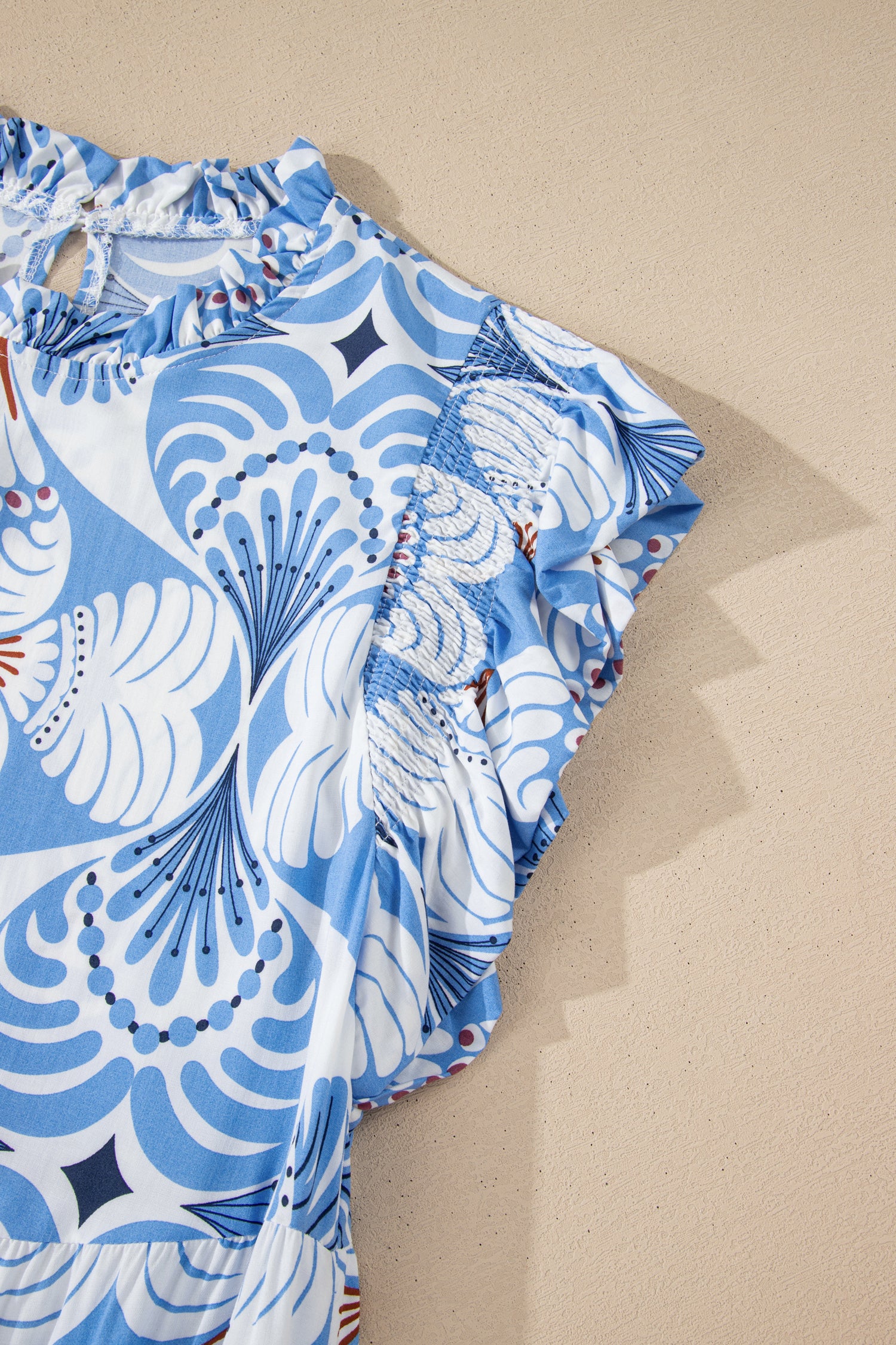Sky Blue Tropical Print Maxi Dress Flutter Sleeve Vacation Women S-XL