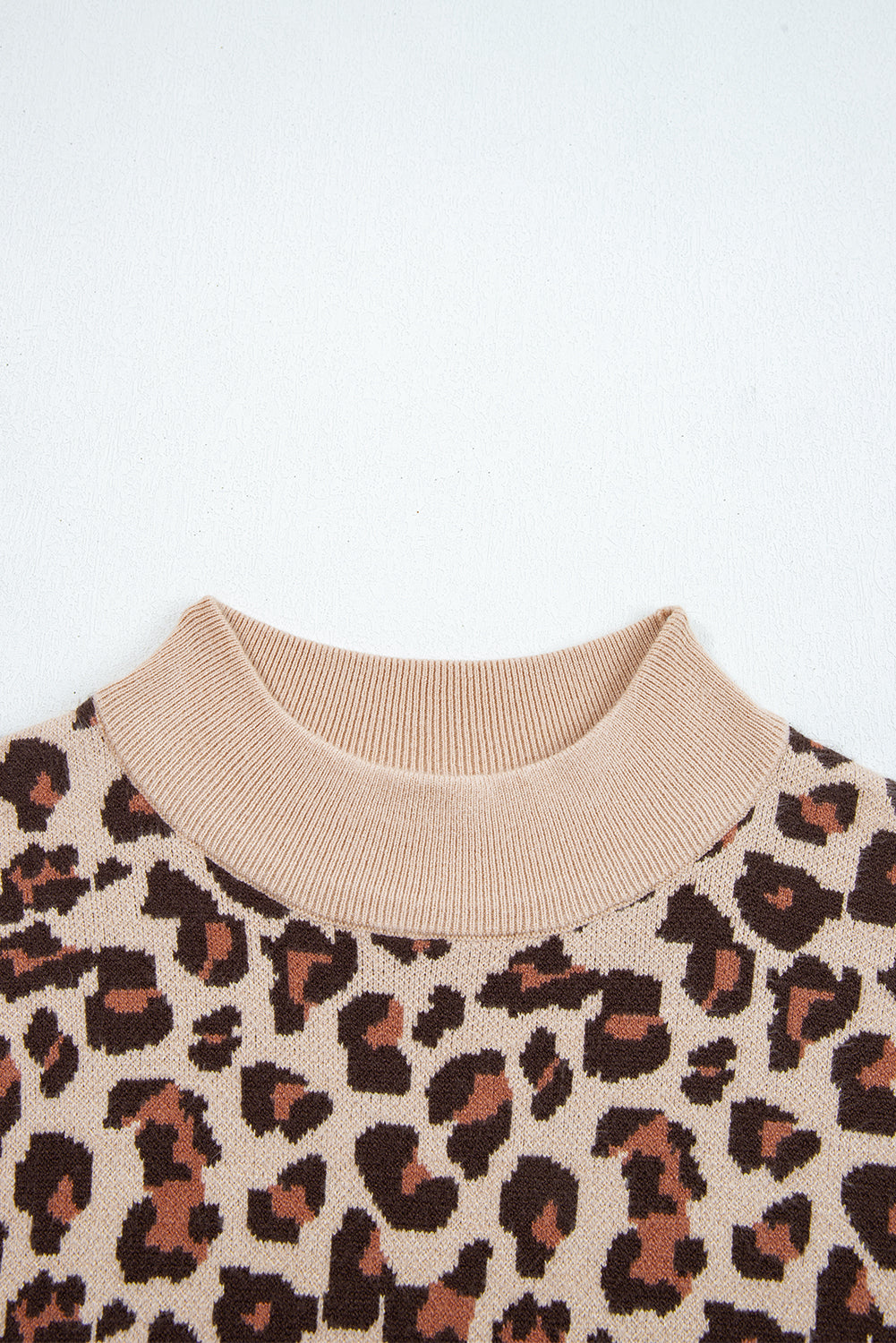Women's Khaki Leopard Print High Neck Shift Mini Sweater Dress at LivelyLooks