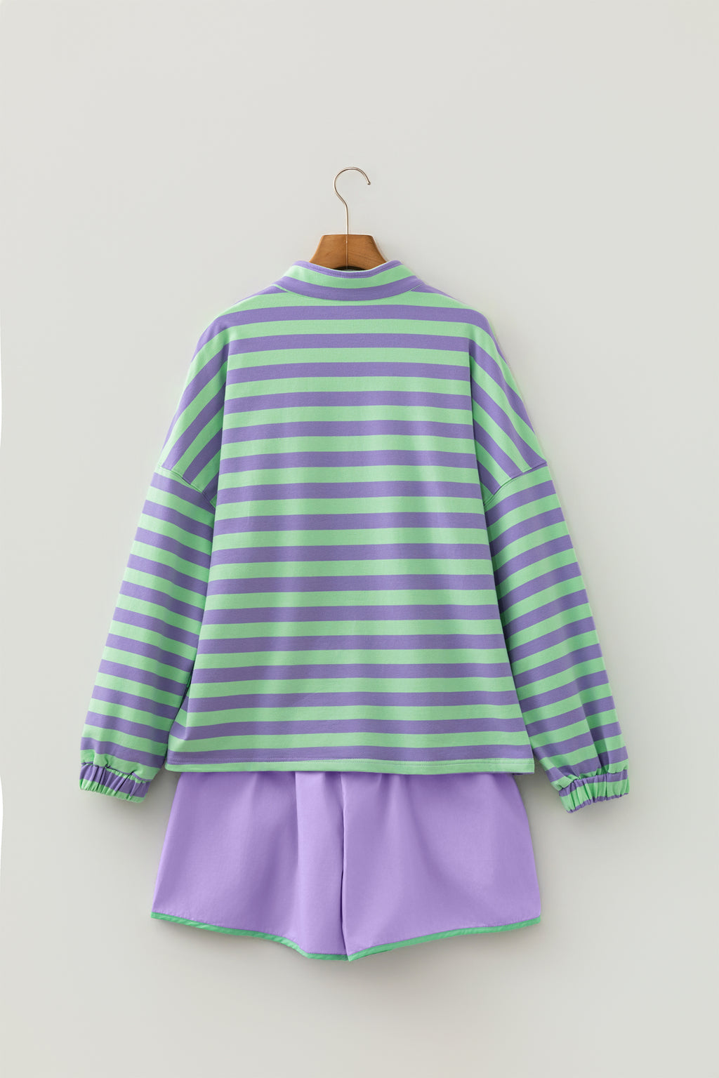 Purple Stripe Half Button Long Sleeve Top & Mix and Match Shorts Set | UK 8–16