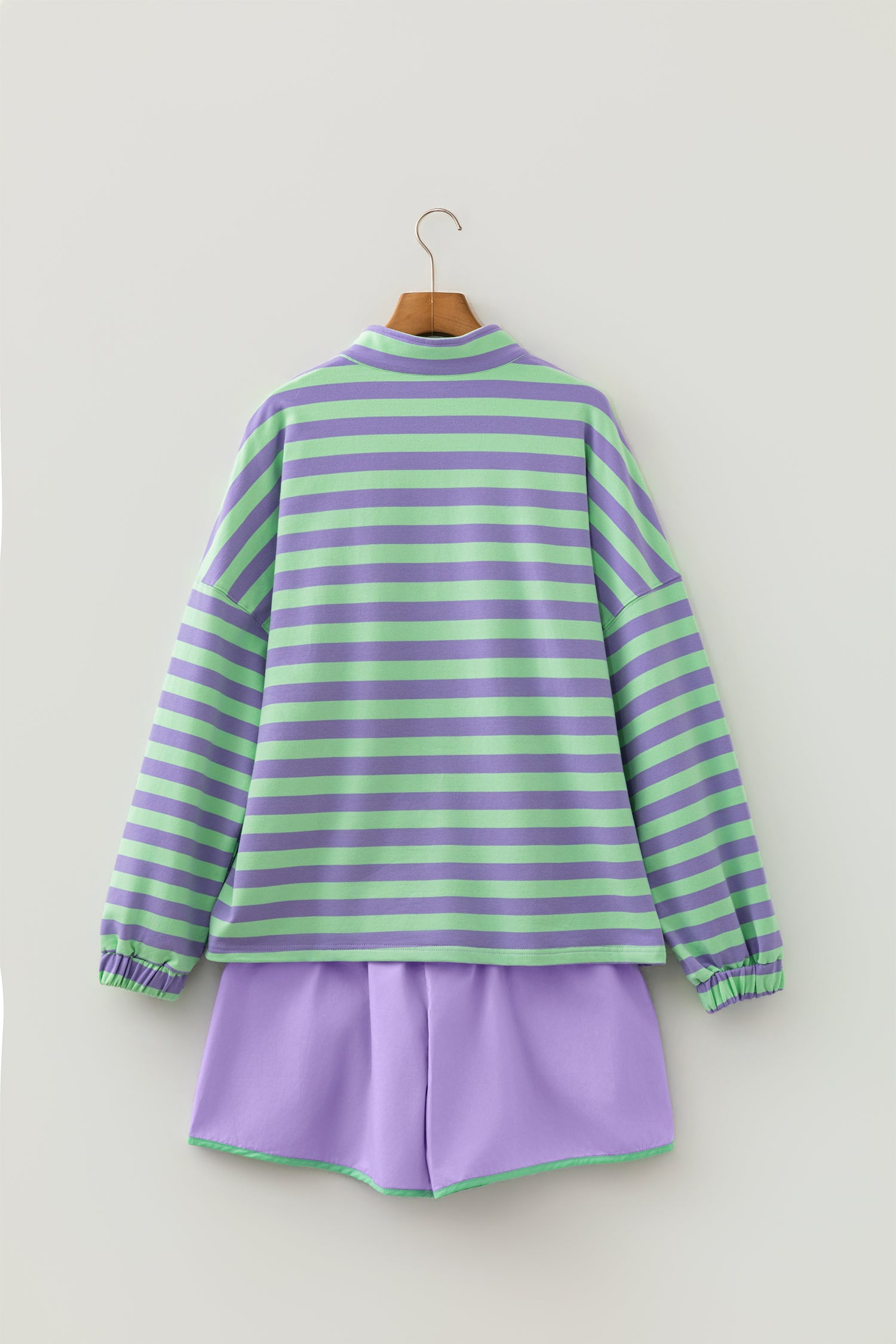 Purple Stripe Half Button Long Sleeve Top & Mix and Match Shorts Set | UK 8–16