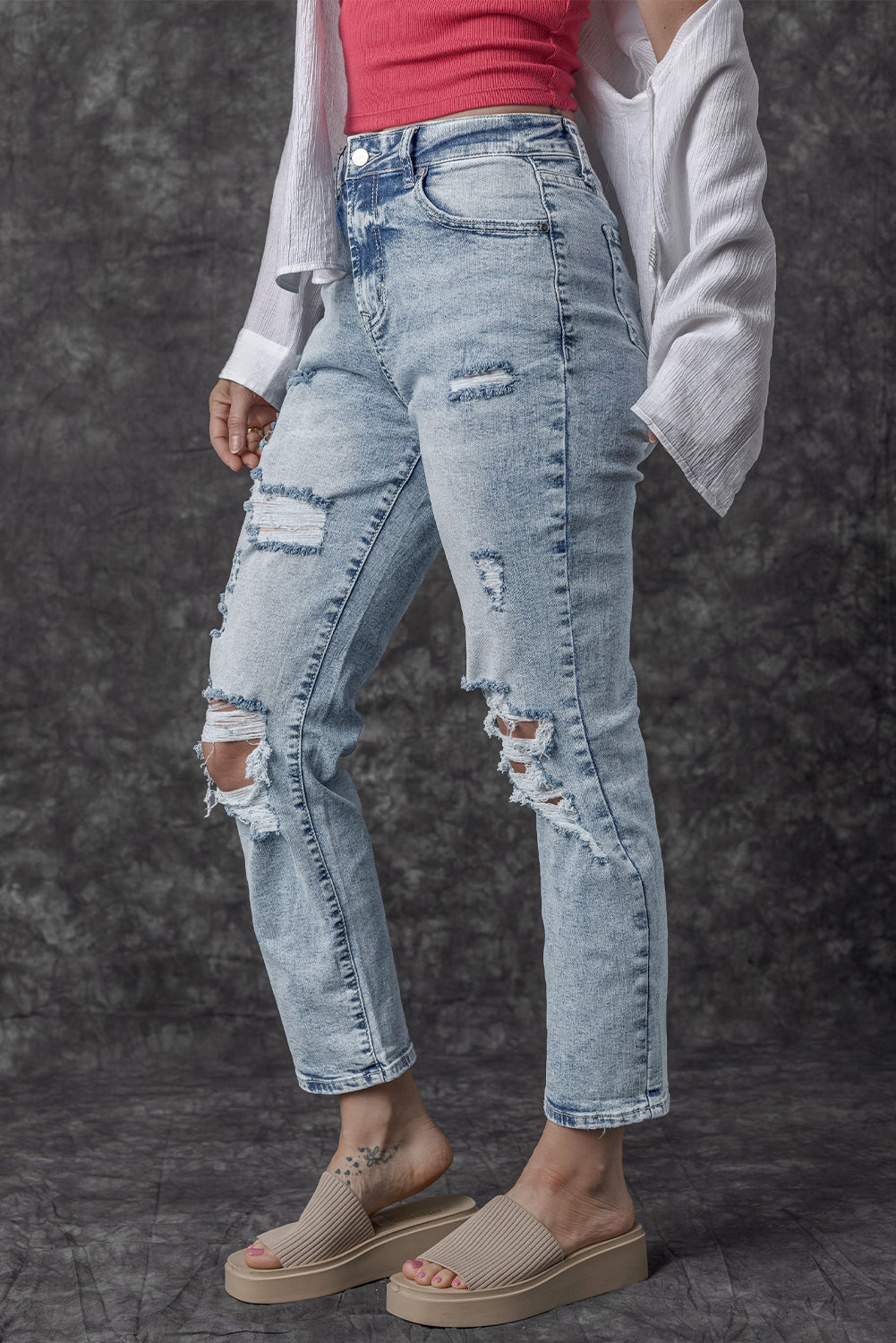 Women's Women's Light Wash Slim Fit Jeans Frayed Hem High Waist Sizes 6-16 at LivelyLooks