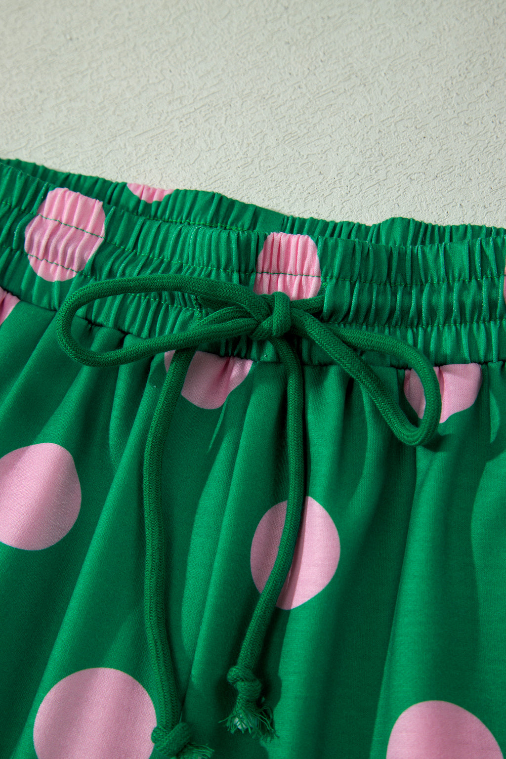 Polka Dot V-Neck Tee & Shorts Co-ord Set | Green, Pink & Beige S-XL