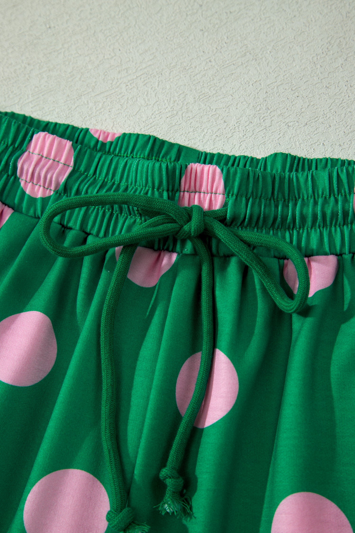 Polka Dot V-Neck Tee & Shorts Co-ord Set | Green, Pink & Beige S-XL