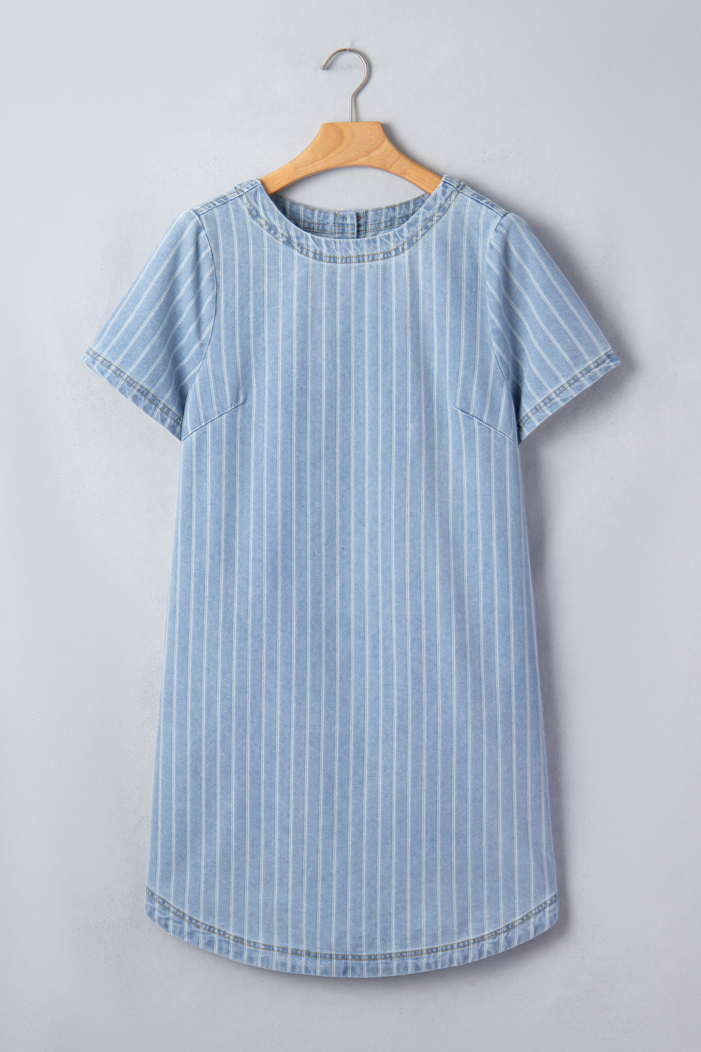 Sky Blue Stripe Buttoned Back T-Shirt Denim Mini Dress S-XL