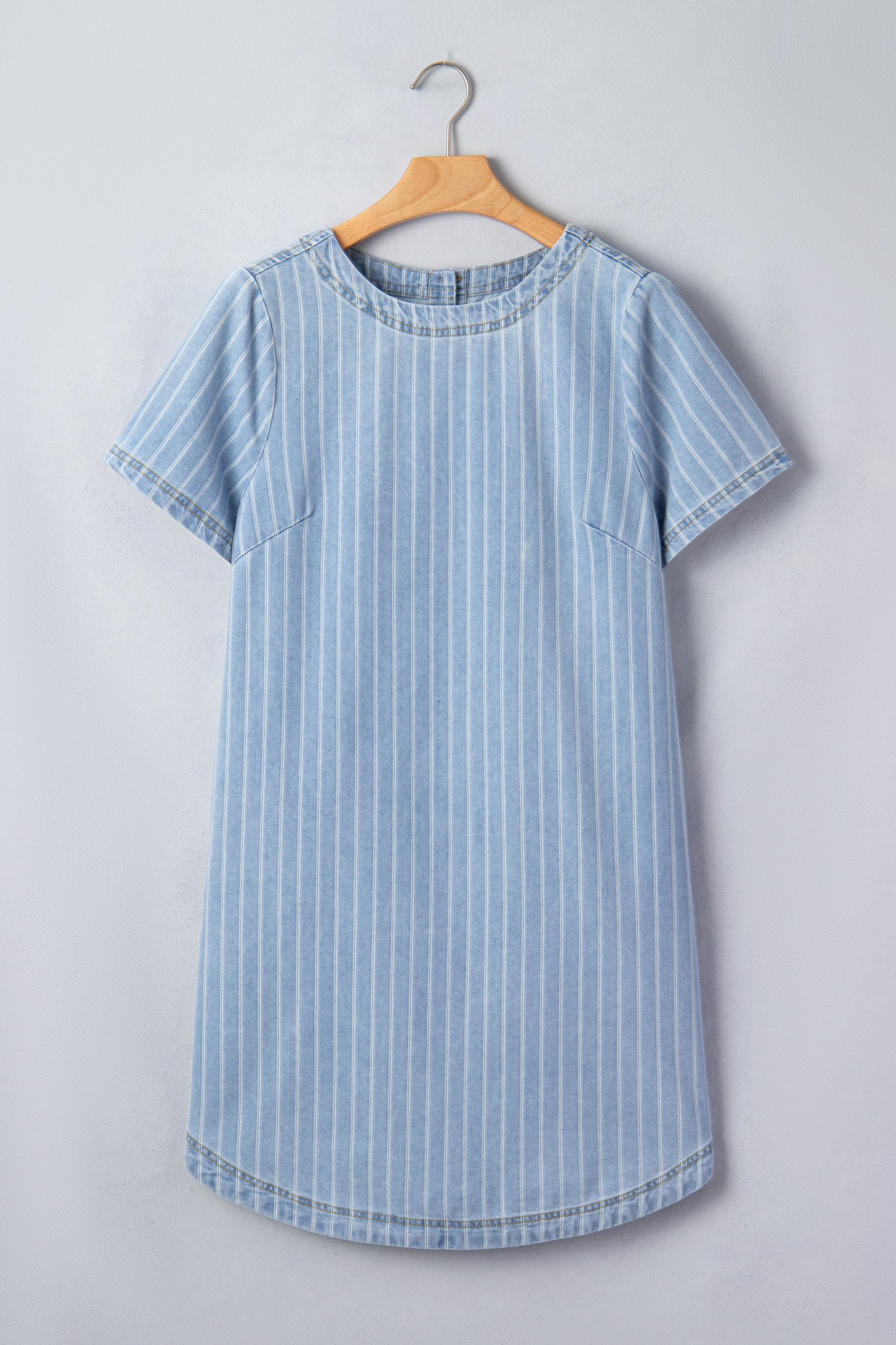 Sky Blue Stripe Buttoned Back T-Shirt Denim Mini Dress S-XL