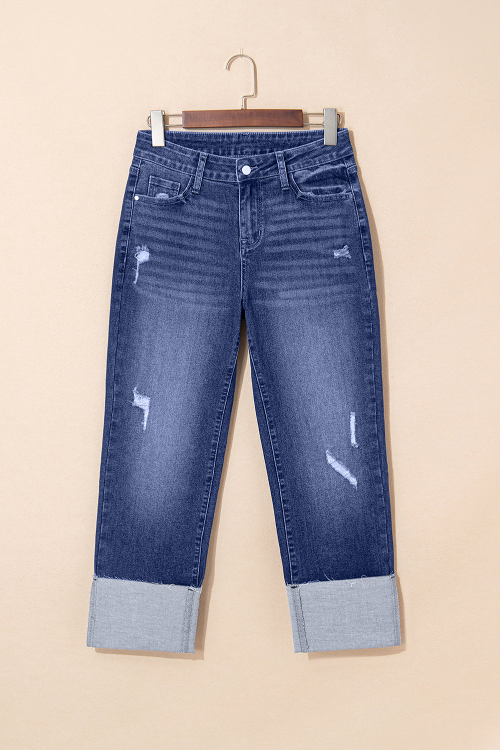 Women's Women's Distressed Straight Jeans Folded Cuffs High Waist Western Sizes 4-16 at LivelyLooks
