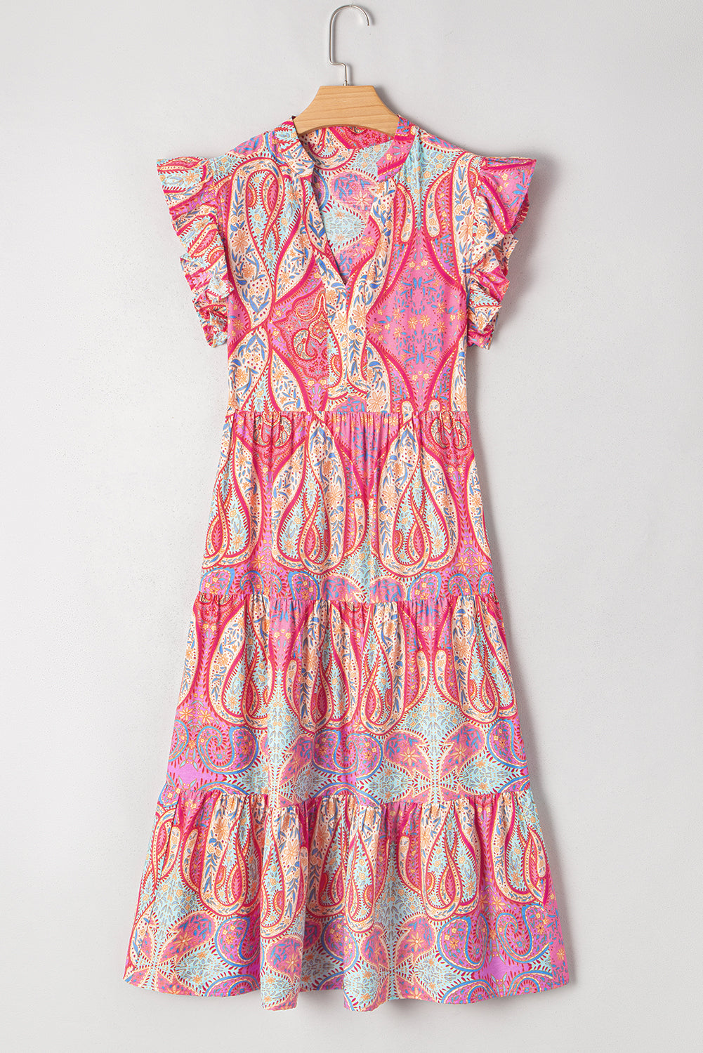 Shop Boho Paisley Print Ruffle Sleeve Notch Neck Midi Dress | S-XL at LivelyLooks