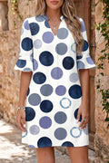 Polka Dot Flounced Half Sleeve V-Neck Mini Dress | Blue & Green | Sizes 8-22