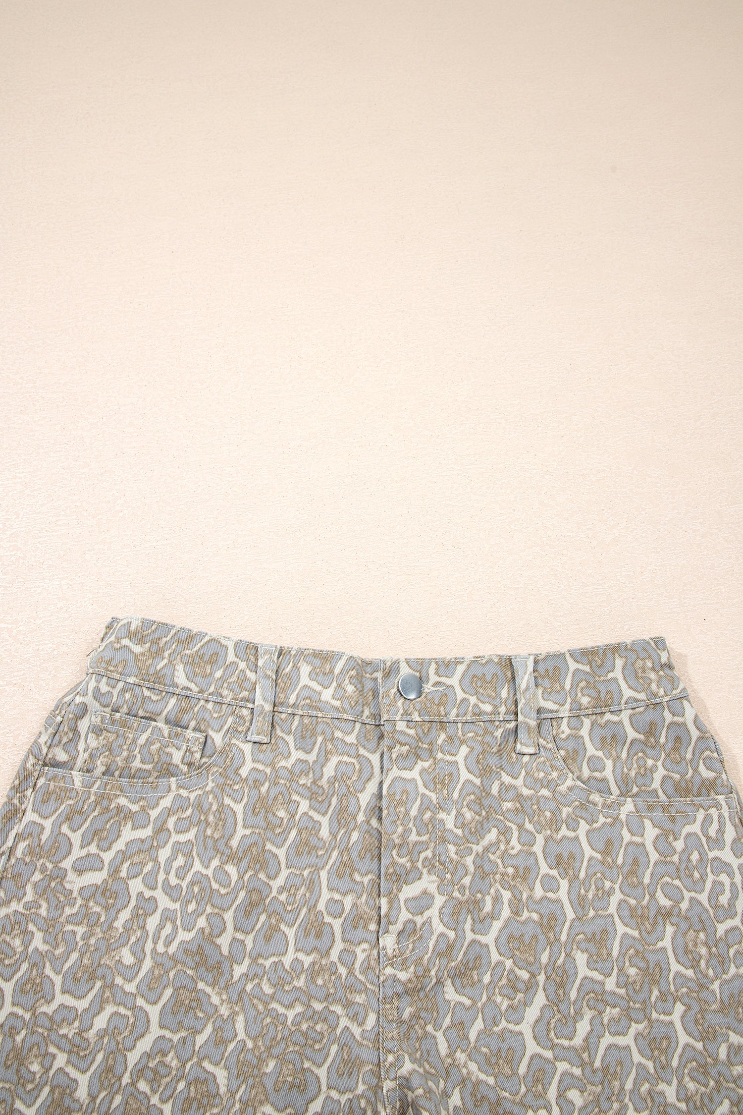 Khaki Raw Edge Leopard Print Denim Shorts | UK 8–20