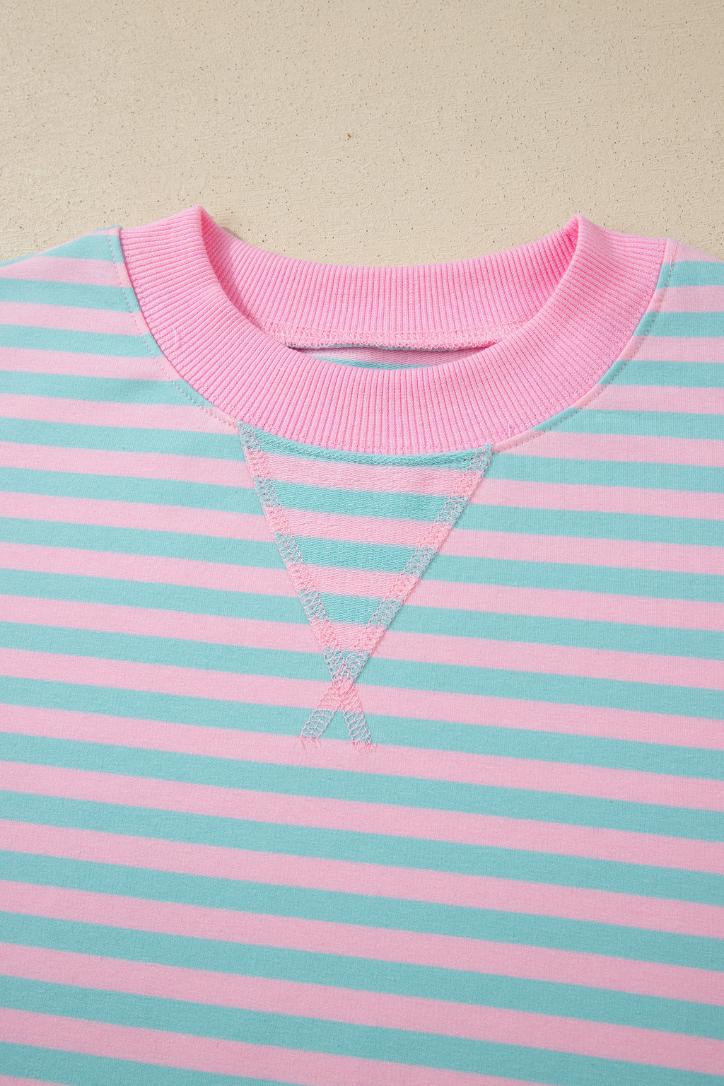 Stripe Colour Block Long Sleeve Pullover & Shorts Set | Pink, Yellow & Green Stripe