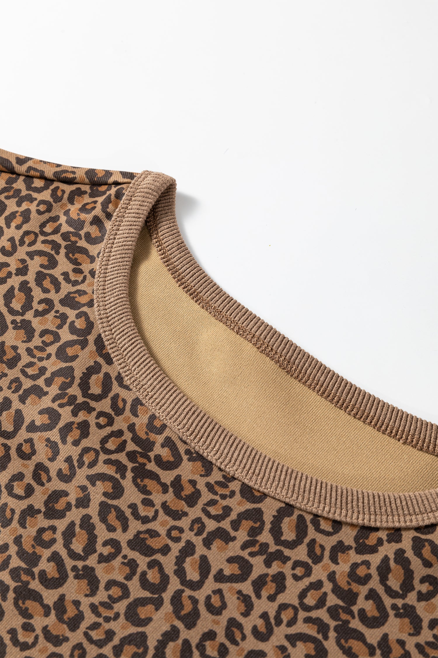 Khaki Fierce Leopard Print Crew Neck T-Shirt