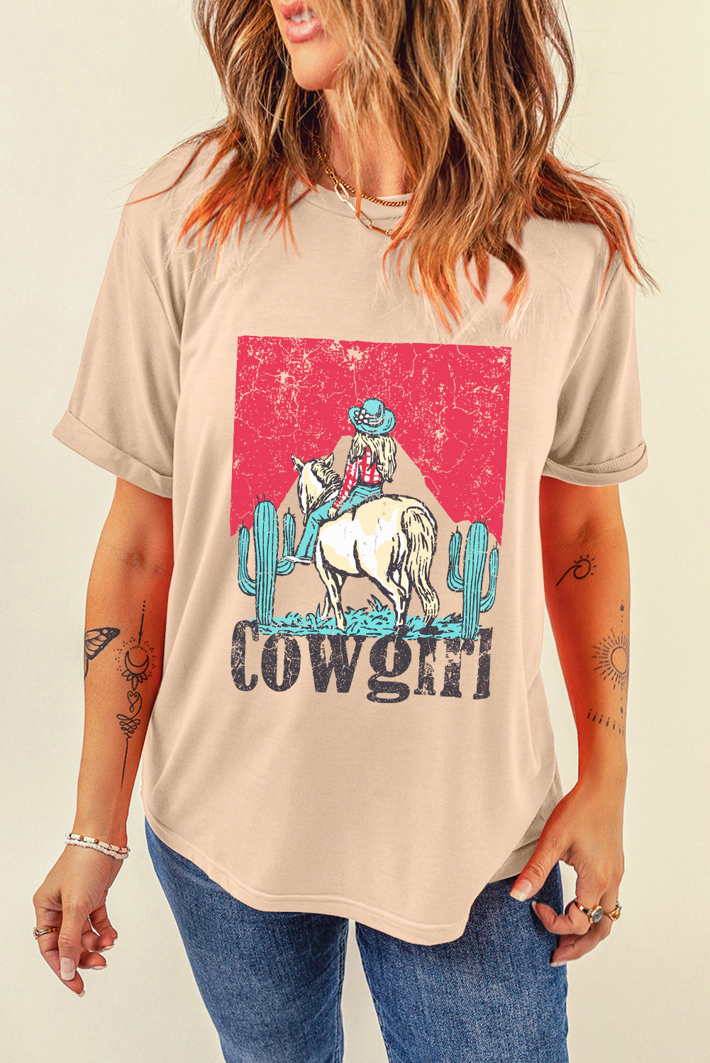 Shop Khaki Cowgirl Rodeo Graphic Western Fashion Tee S-3XL at LivelyLooks