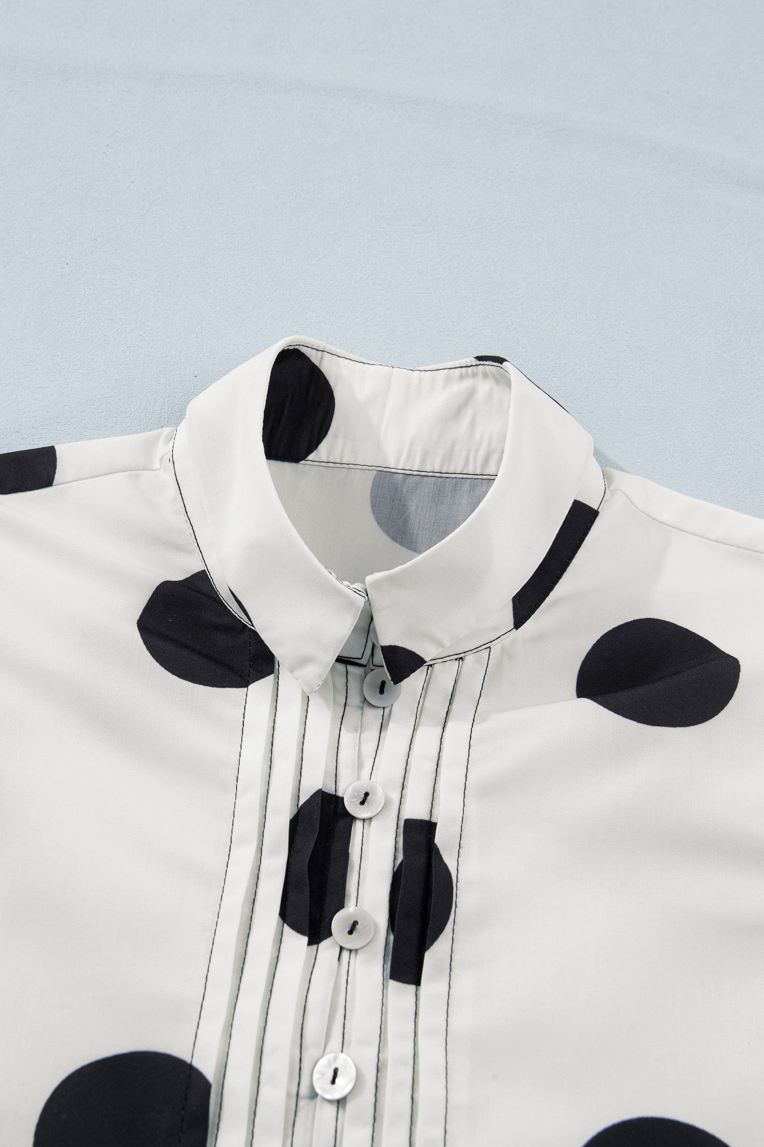 White Polka Dot Half Button Ruffled Short Sleeve Loose Mini Dress S-XL