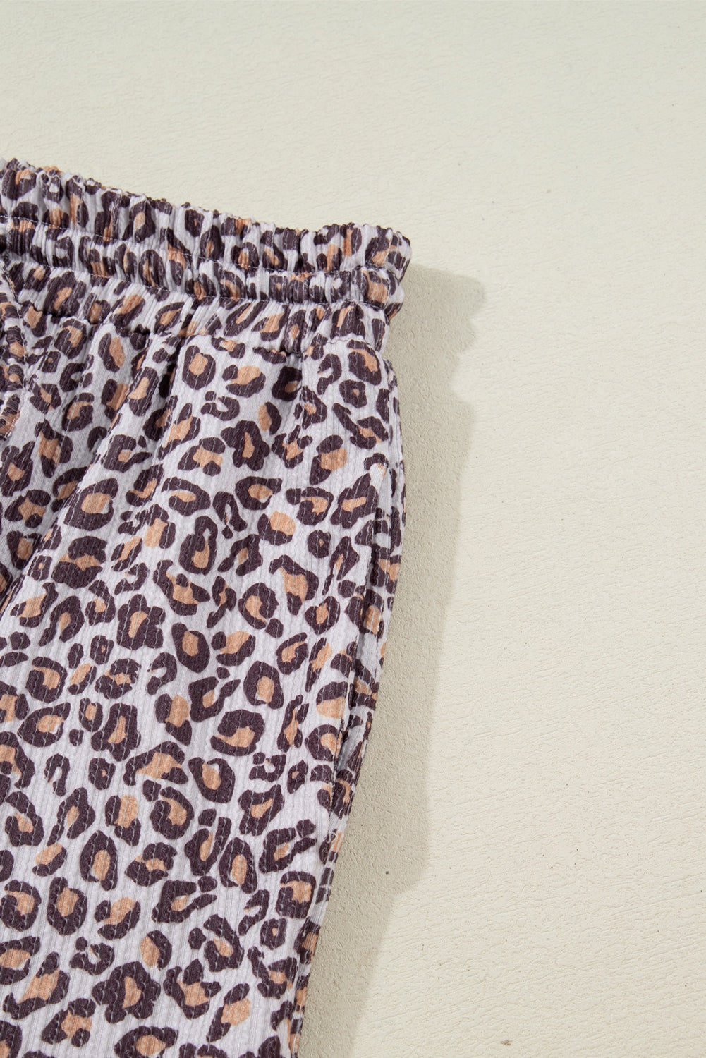 Khaki Leopard Ribbed Long Sleeve Top & Drawstring Shorts Set | UK 8–22