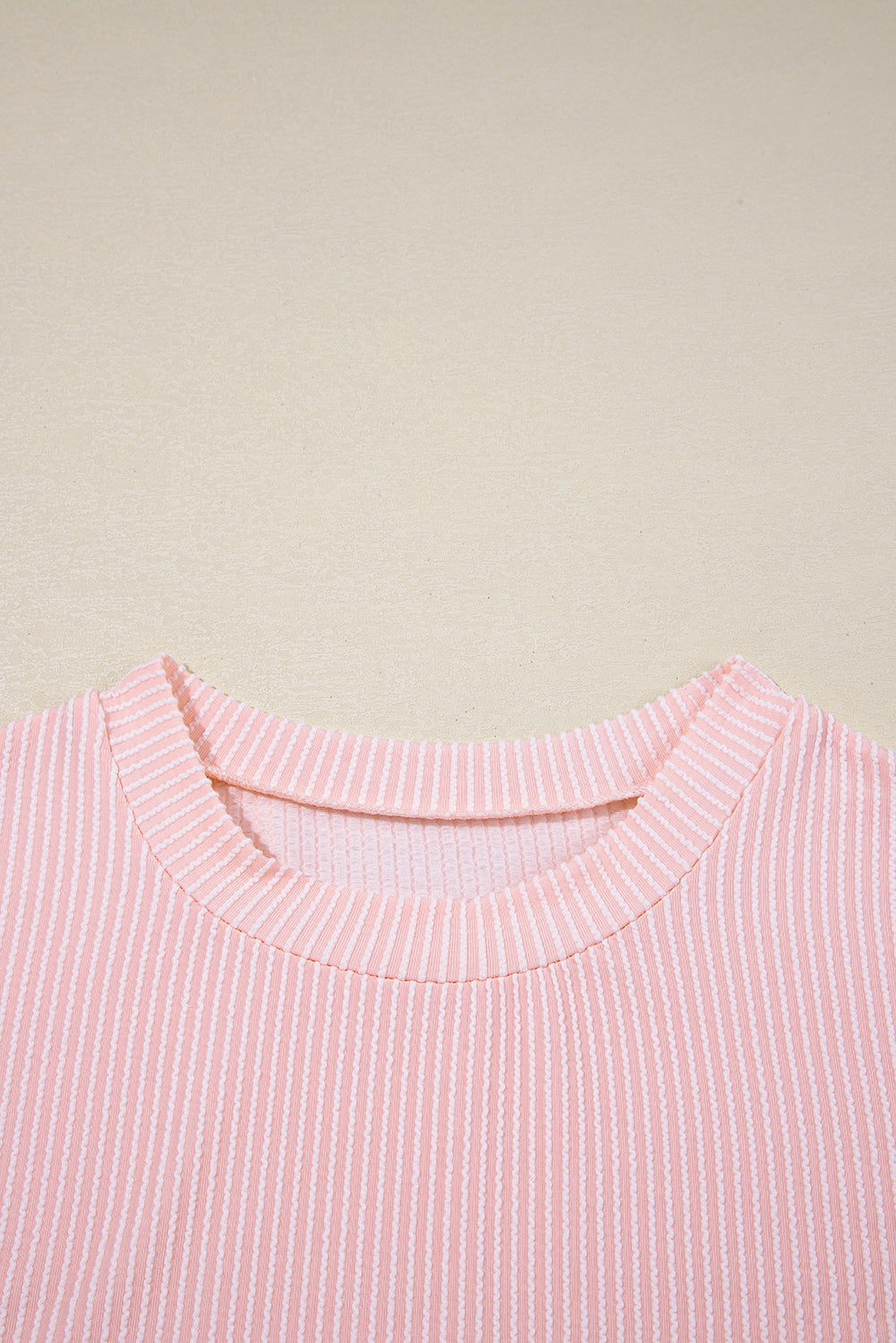 Corded Rib Knit Colour Block Patch Pocket Crew Neck Tee | Pink Blue Grey