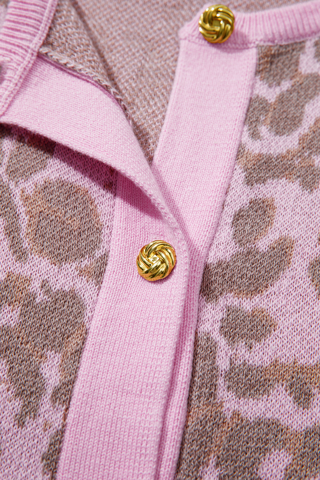 Pink Leopard Print Sweater Cardigan Button Down Short Sleeve Women S-XL