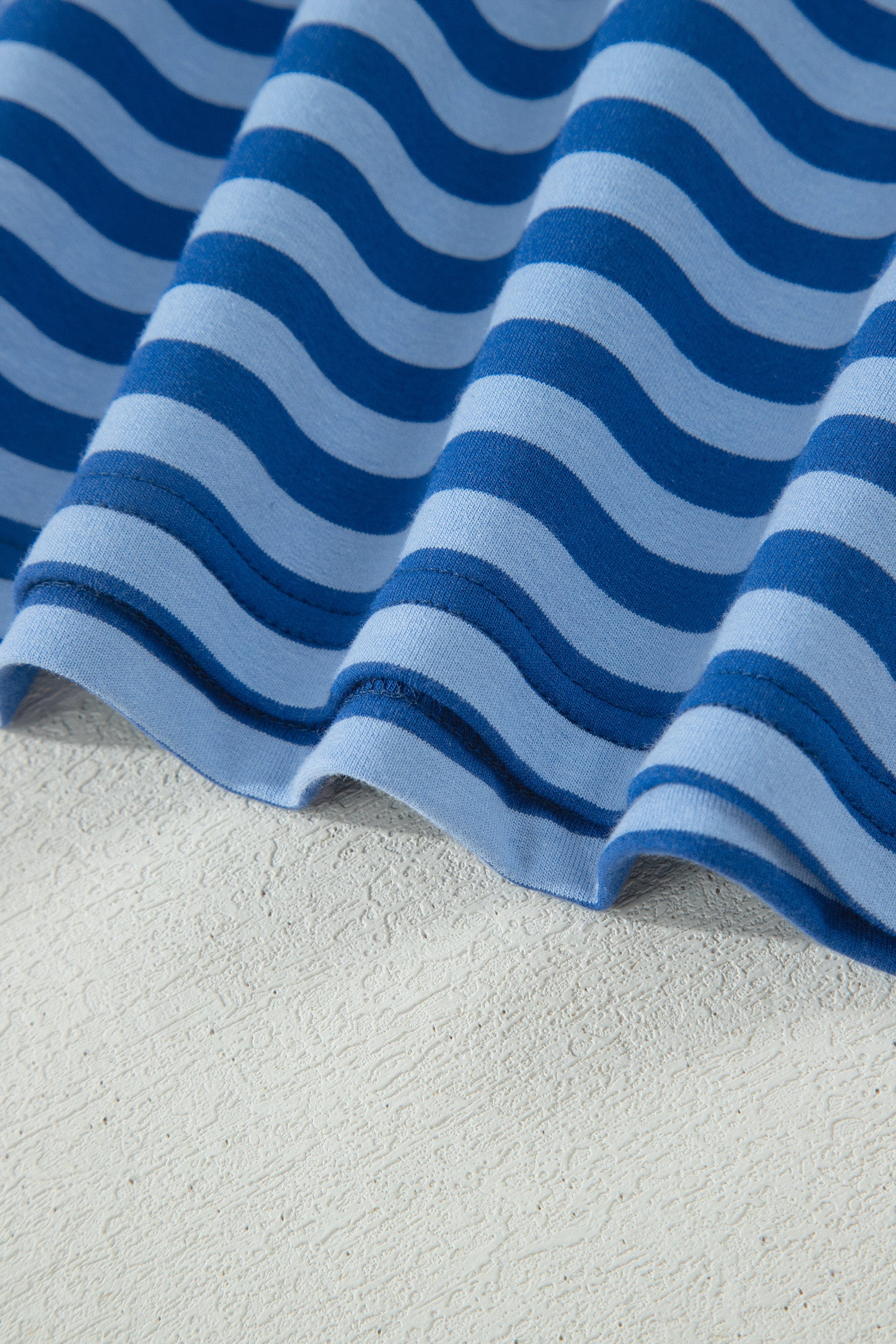 Striped Ribbed Cotton Short Set with Chest Patch Detail | Blue & Navy Stripe