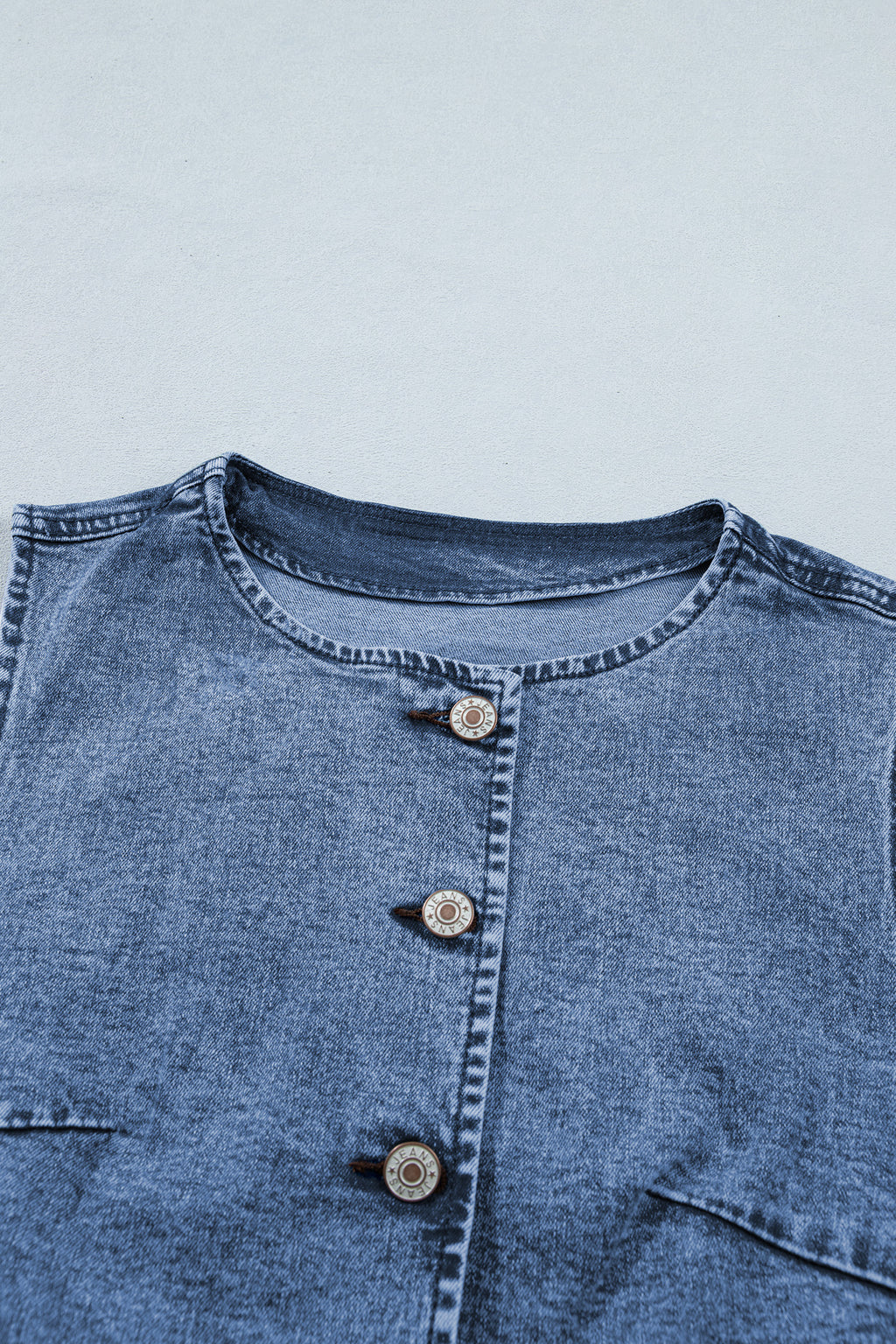 Women's Buttoned Front Slit Denim Vest Black Blue S-XL at LivelyLooks
