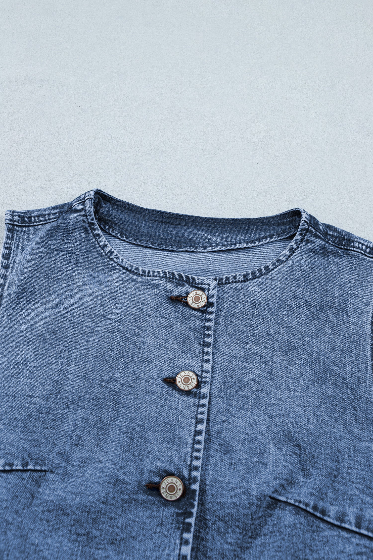 Women's Buttoned Front Slit Denim Vest Black Blue S-XL at LivelyLooks