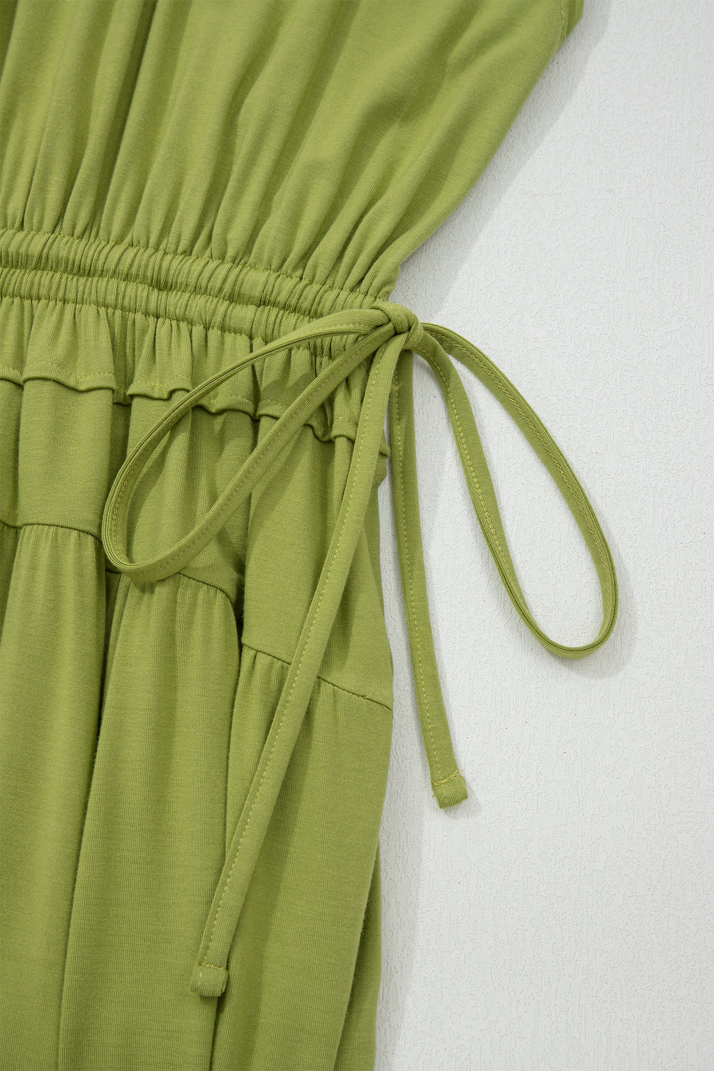 Fern Green V Neck Cap Sleeve Elastic Waist Tunic Maxi Dress S-XL