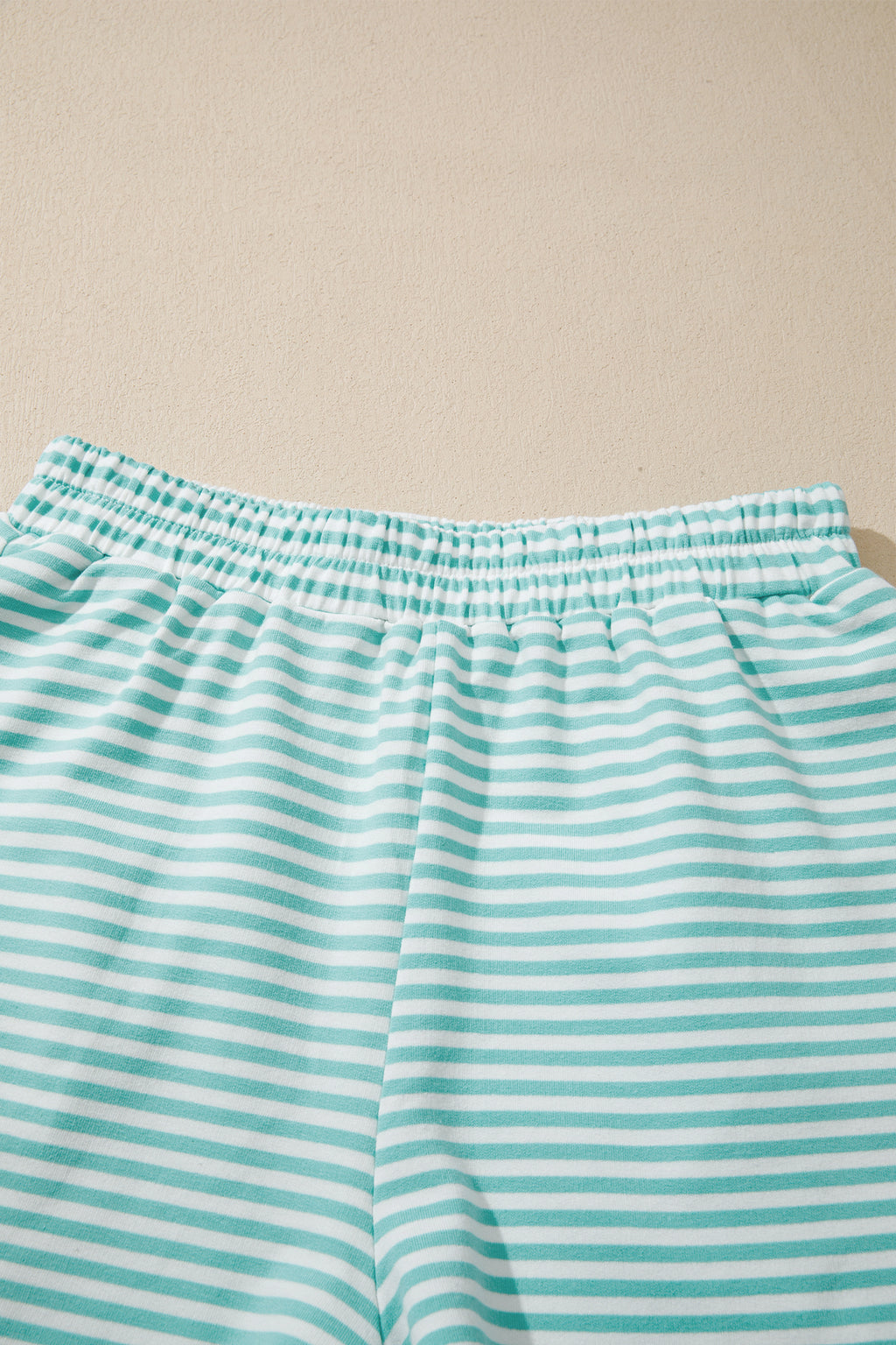 Striped Cuffed Sleeve Mock Neck Tee & Shorts Co-ord | Sky Blue, Pink & Green