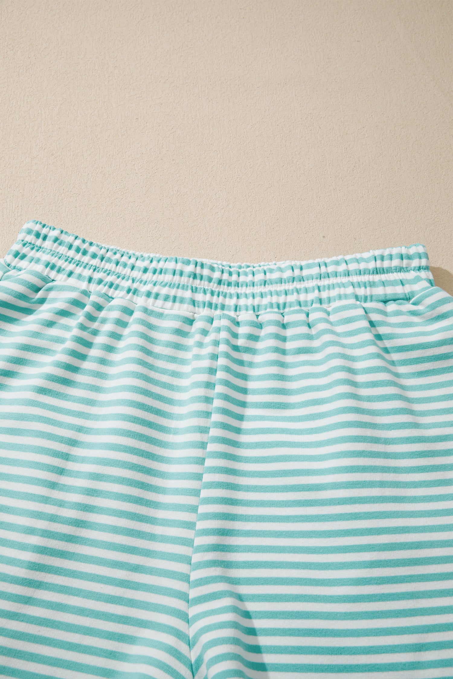 Striped Cuffed Sleeve Mock Neck Tee & Shorts Co-ord | Sky Blue, Pink & Green