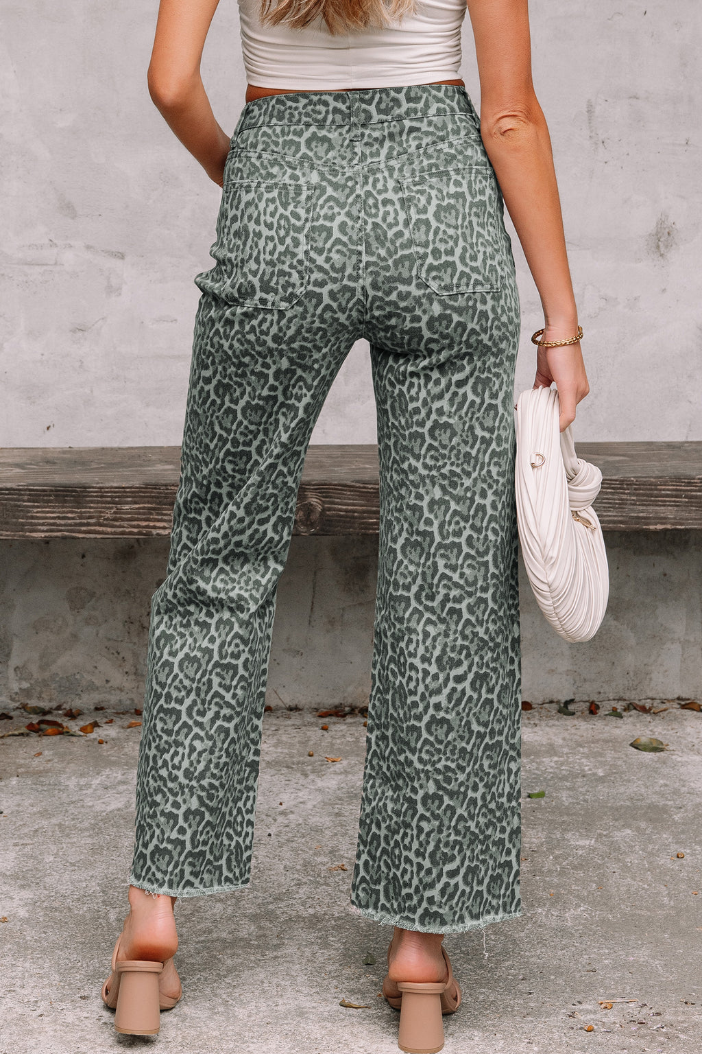 Women's Leopard Print Wide Leg High Waist Jeans | Brown, Grey, Blue & Pink at LivelyLooks