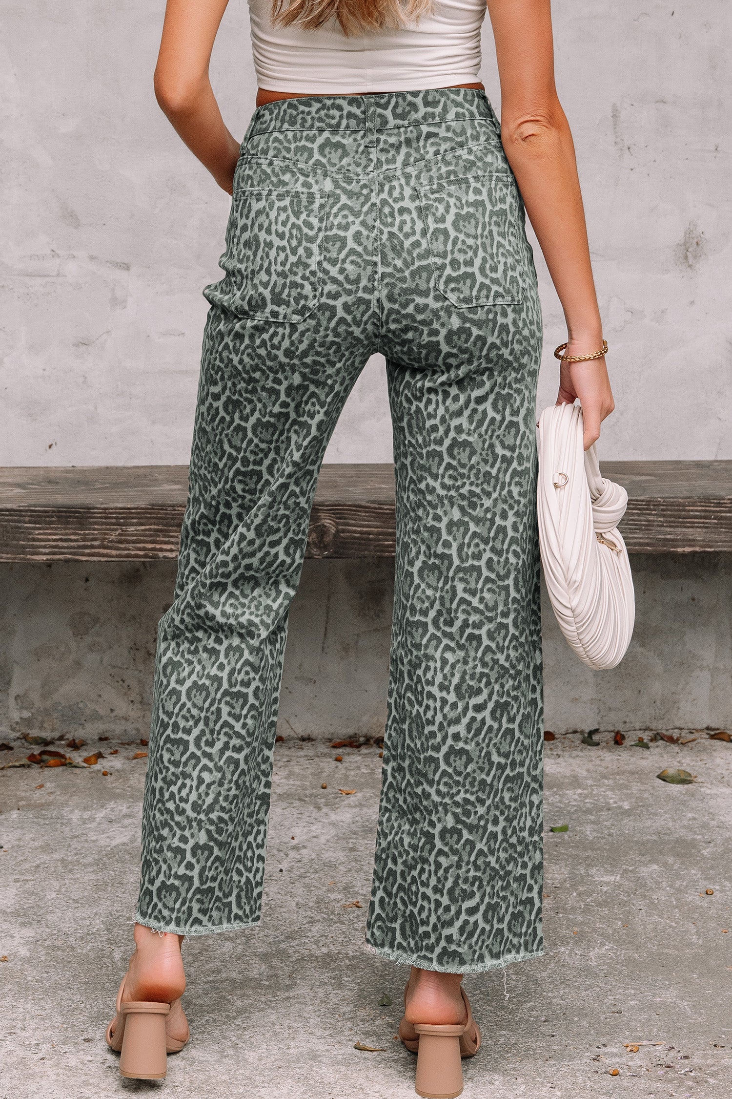 Women's Leopard Print Wide Leg High Waist Jeans | Brown, Grey, Blue & Pink at LivelyLooks