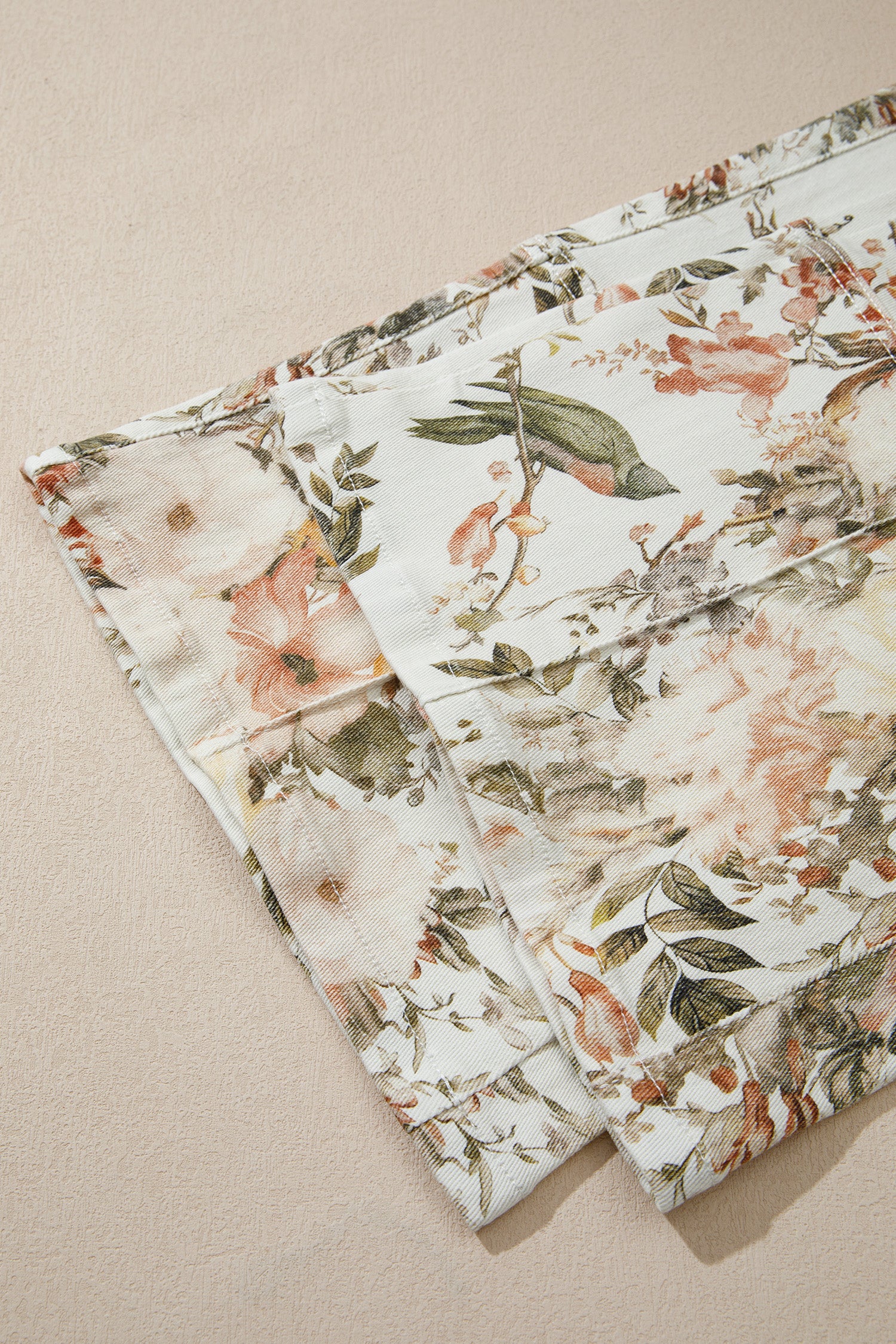 LivelyLooks Beige Vintage Style Floral Print High Waist Wide Leg Jeans women's fashion