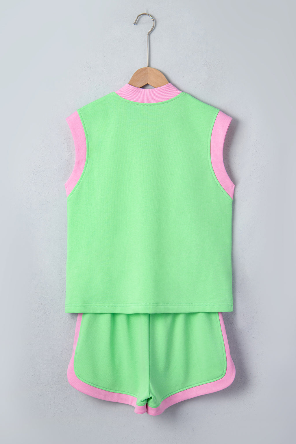 Green Colour Block Half Zip Top & Athleisure Shorts Set | UK 8–22