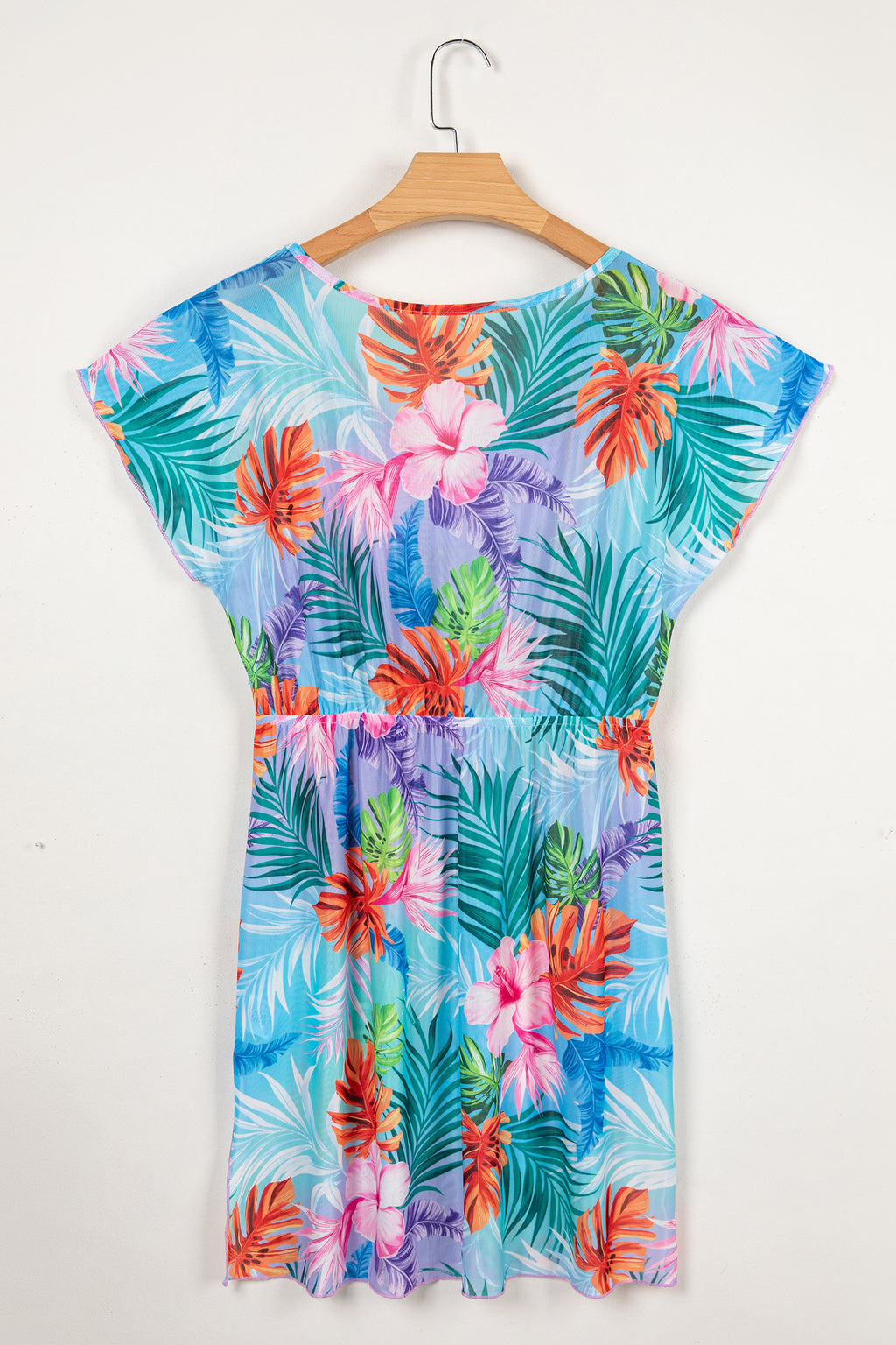 Women's Rose Floral Print V Neck Semi-Sheer Beach Cover Up Dress at LivelyLooks